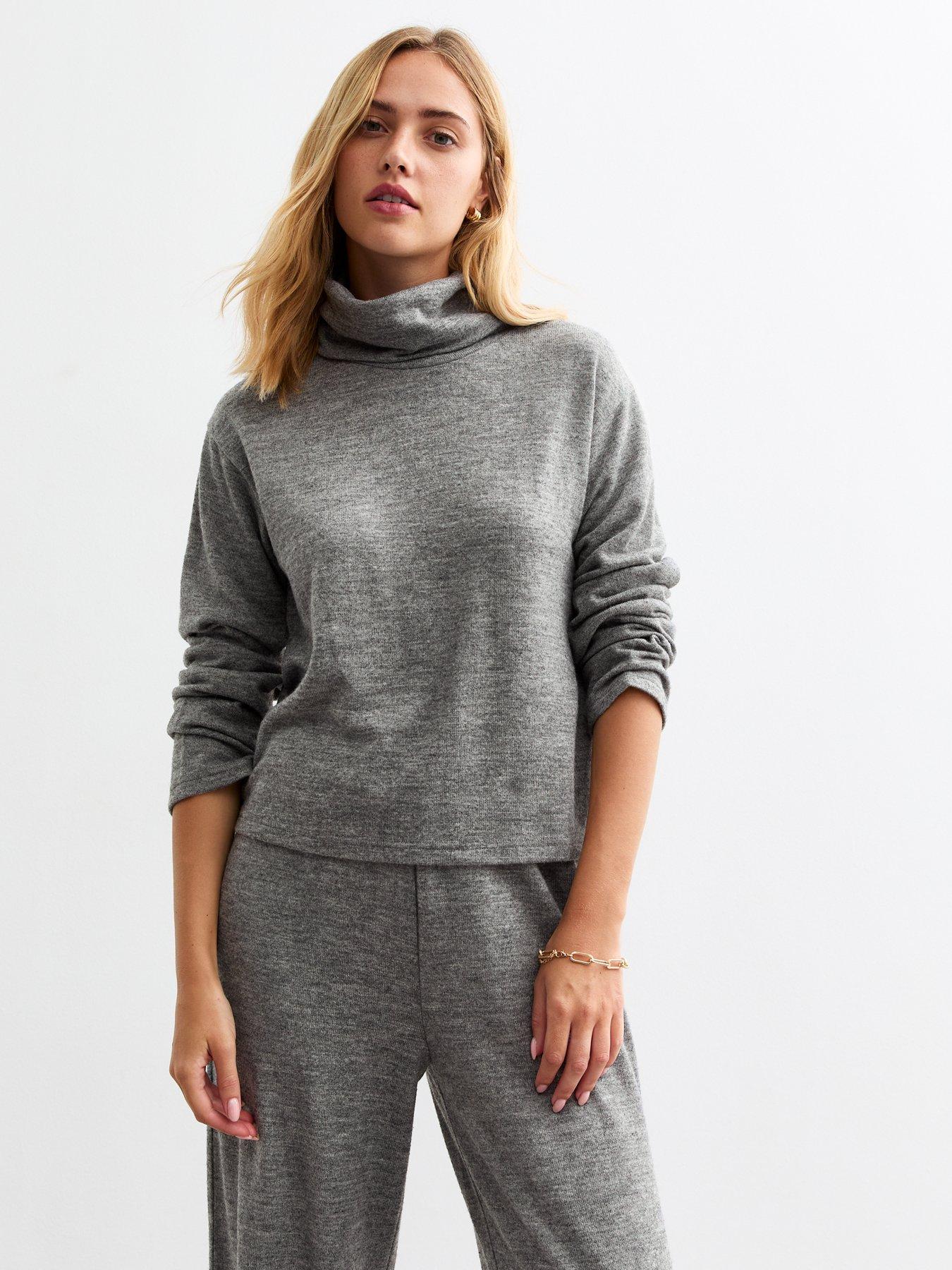 undefined Soft Touch Roll Neck Long Sleeve Top - Grey