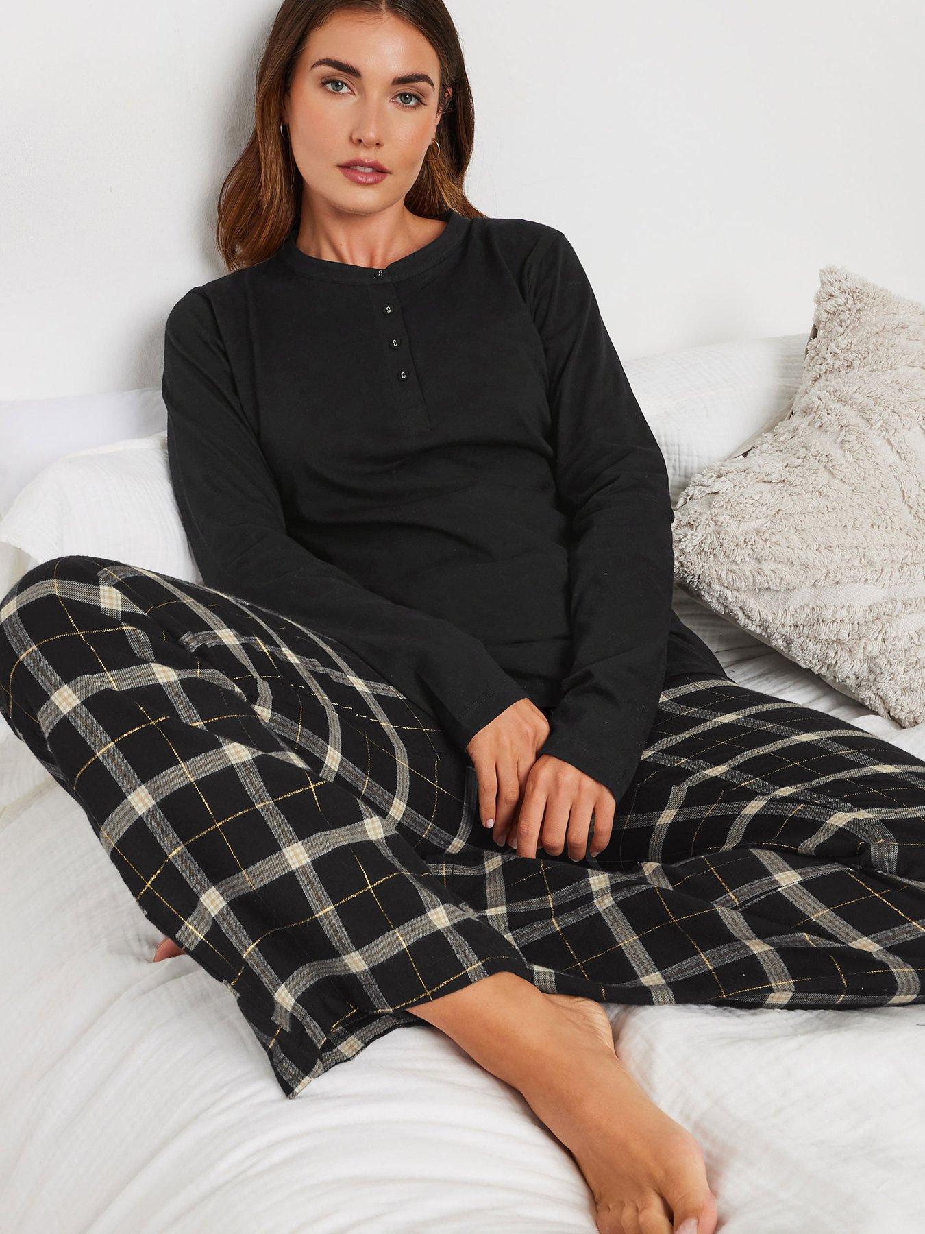 long-tall-sally-tall-long-sleeve-placket-pj-top-black