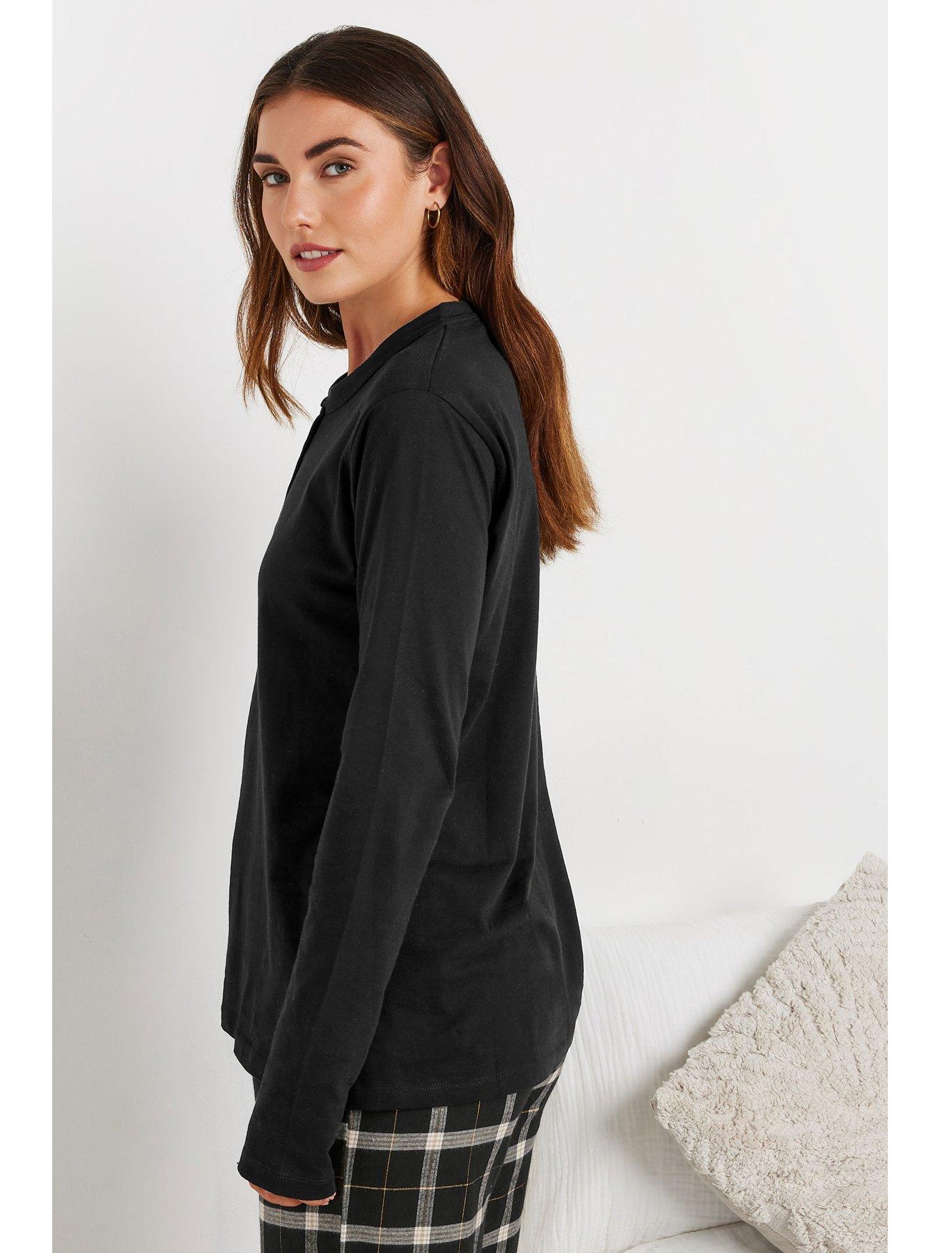 long-tall-sally-tall-long-sleeve-placket-pj-top-blackstillFront