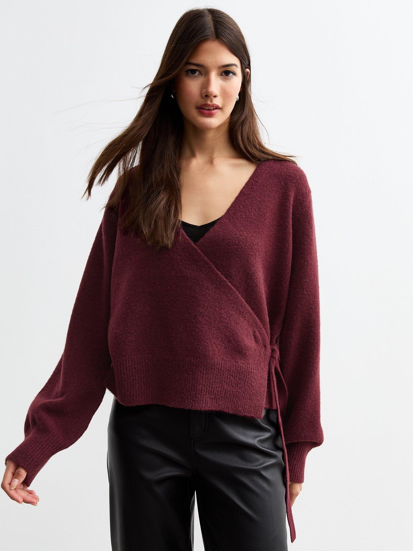 new-look-burgundy-knit-wrap-jumper