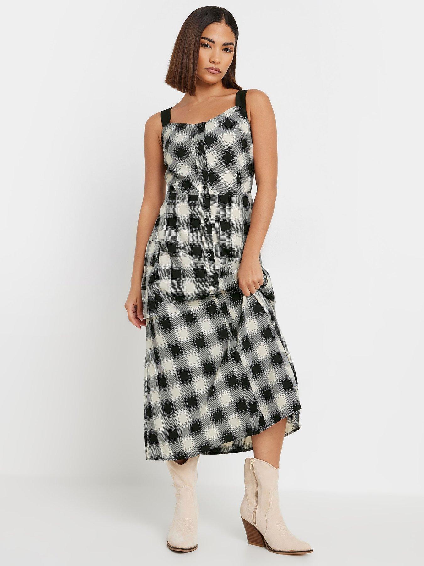 pixiegirl-petite-check-button-through-midi-dress-blackfront