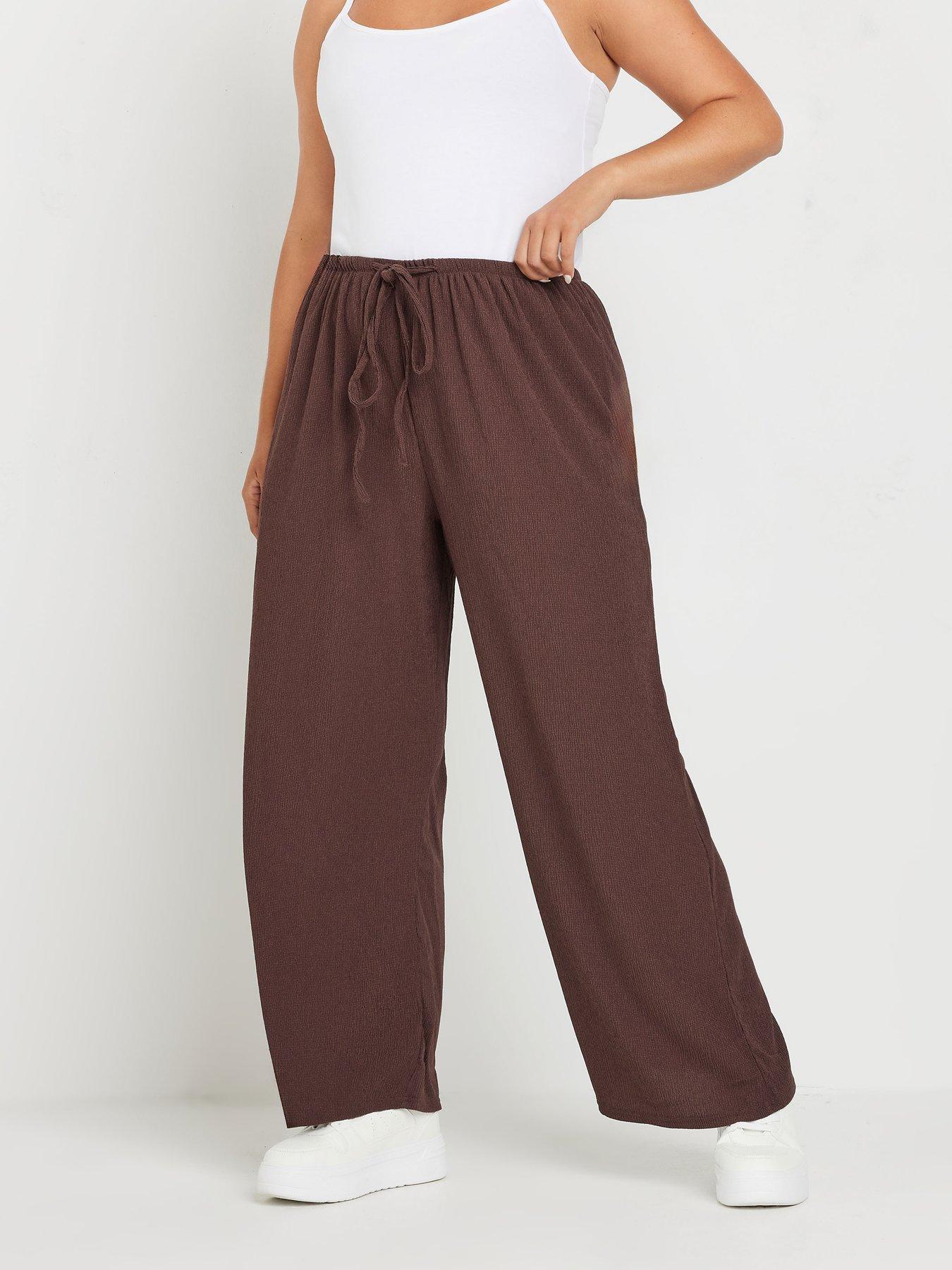 yours-curve-textured-tie-waist-wide-leg-trouser-brown