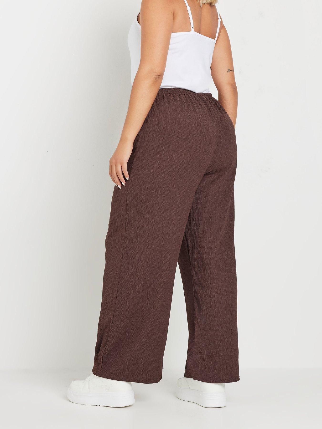 yours-curve-textured-tie-waist-wide-leg-trouser-brownstillFront