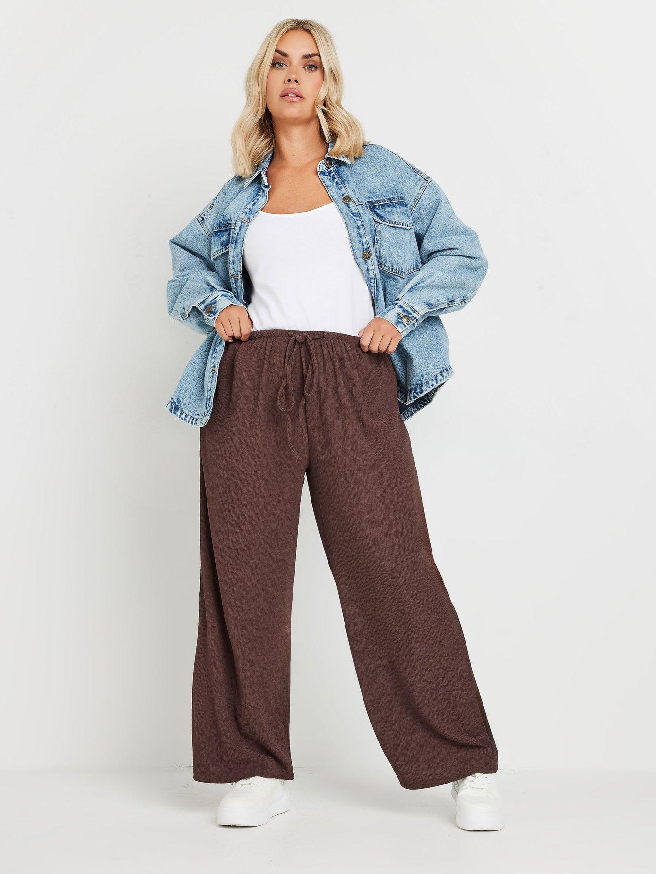 yours-curve-textured-tie-waist-wide-leg-trouser-brownback