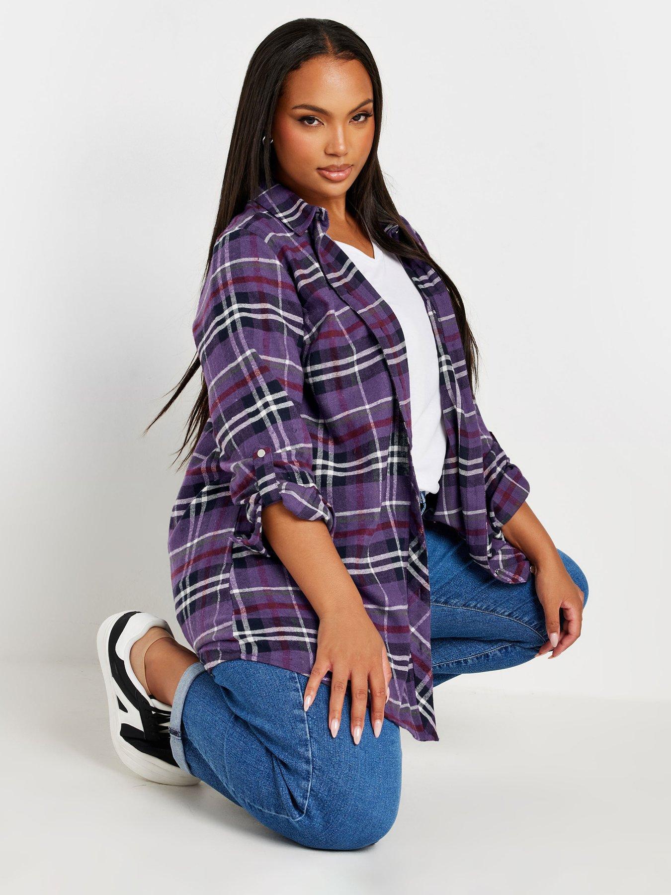 yours-curve-brushed-boyfriend-check-shirt-purplefront