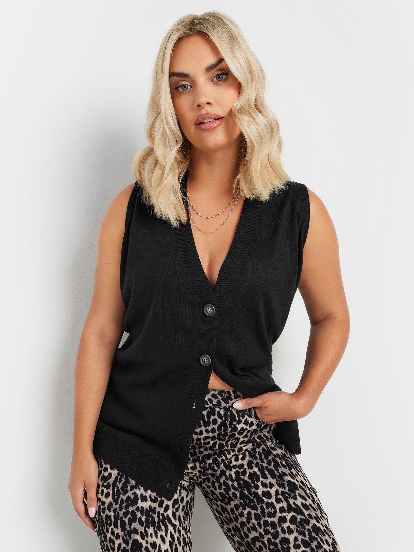 yours-curve-knitted-button-vest-black