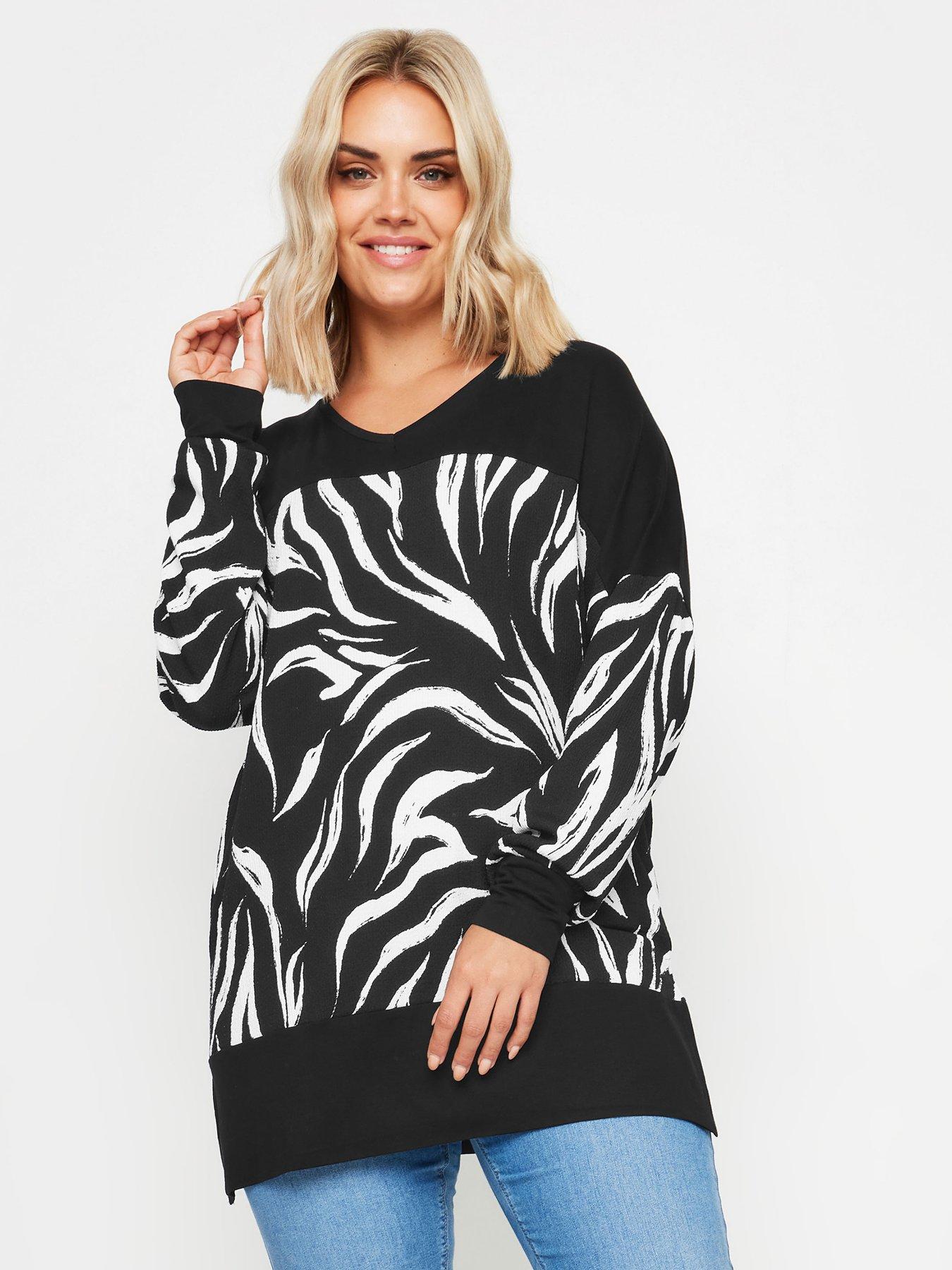 Yours Curve Abstract Print Top - Black