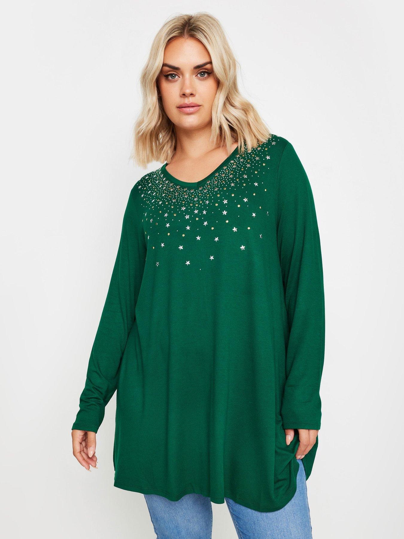 yours-curve-star-stud-embellished-top-green