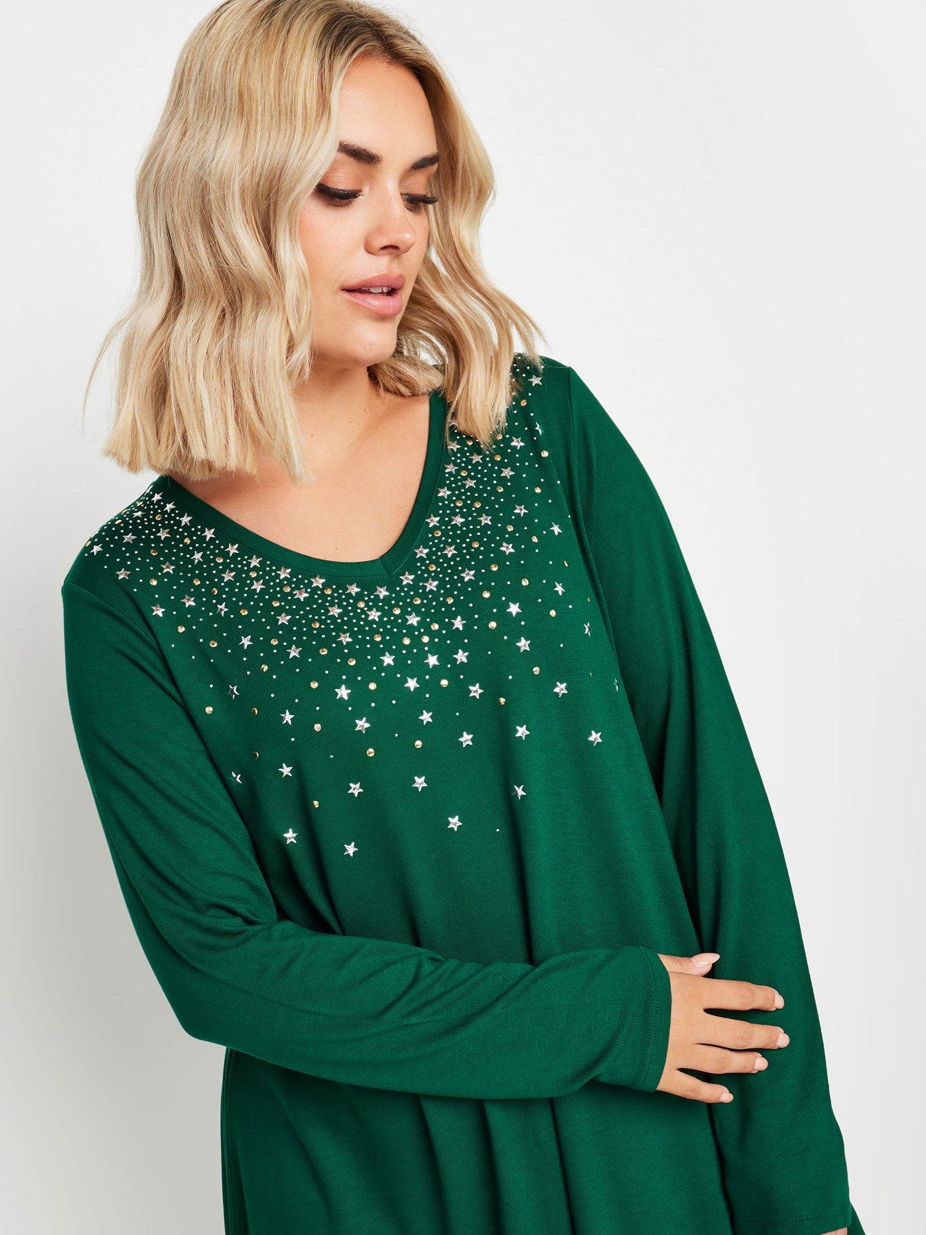 yours-curve-star-stud-embellished-top-greenoutfit