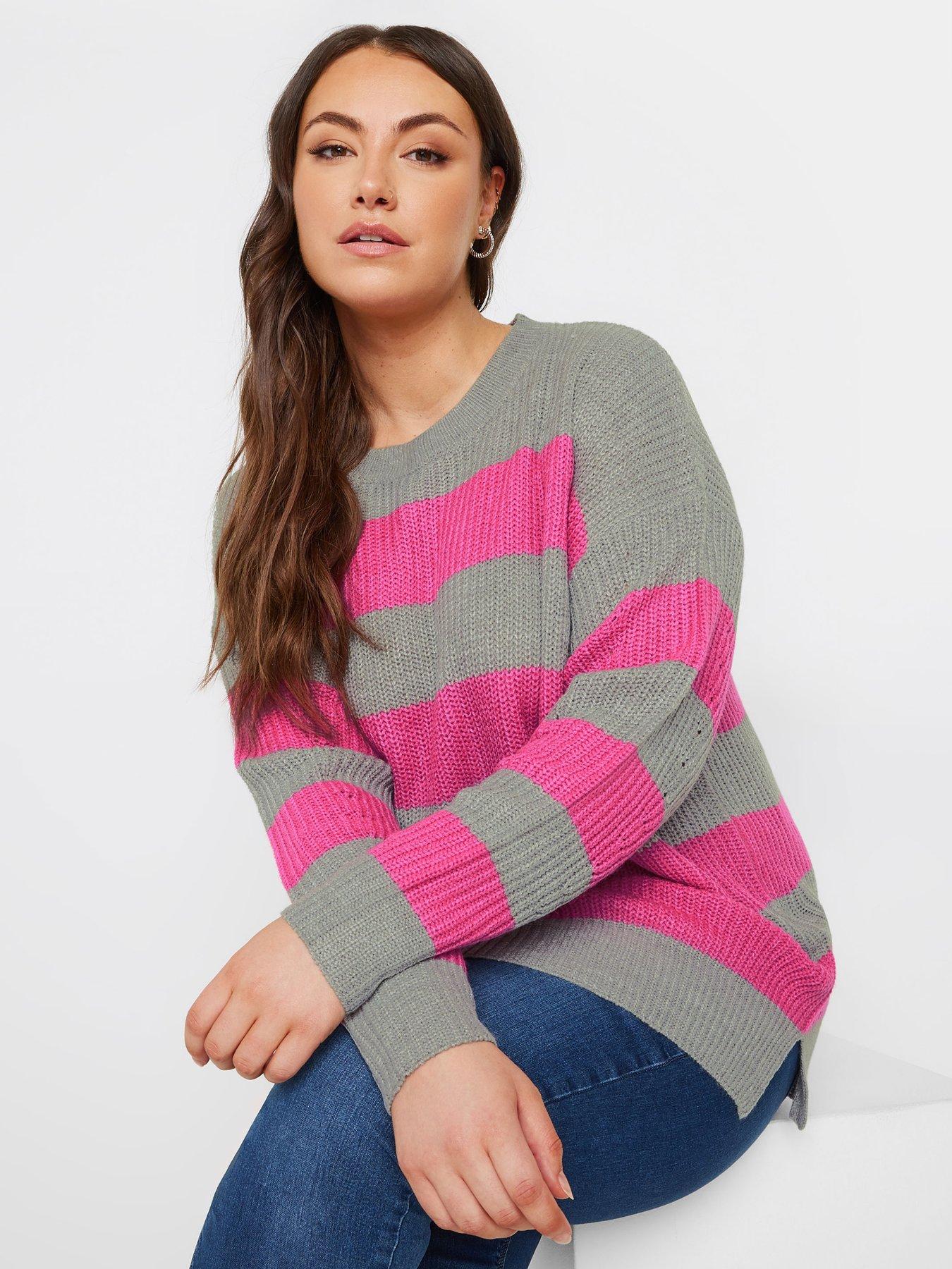 yours-curve-striped-drop-shoulder-jumper-pink