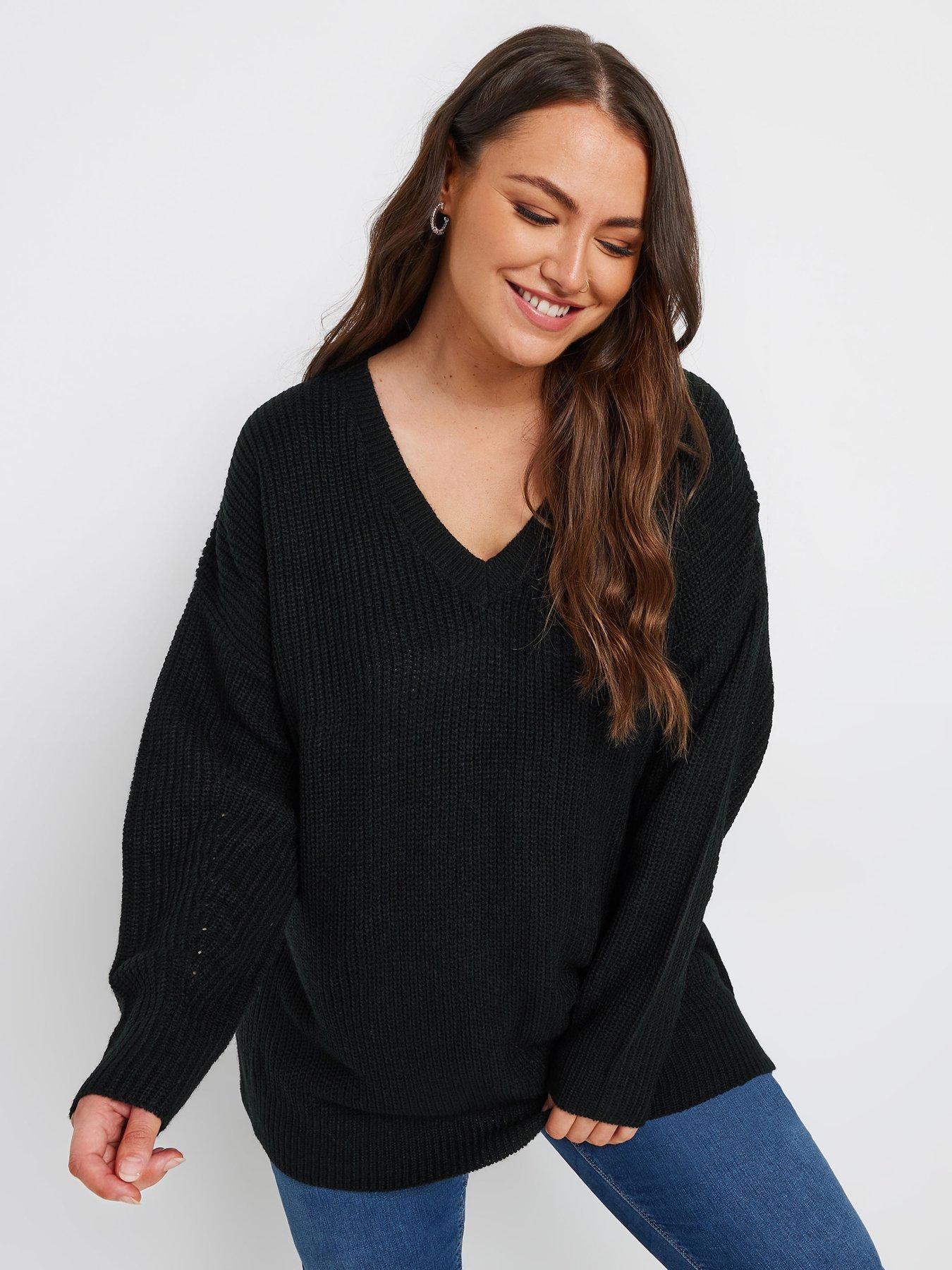 yours-curve-drop-shoulder-v-neck-jumper-blackfront