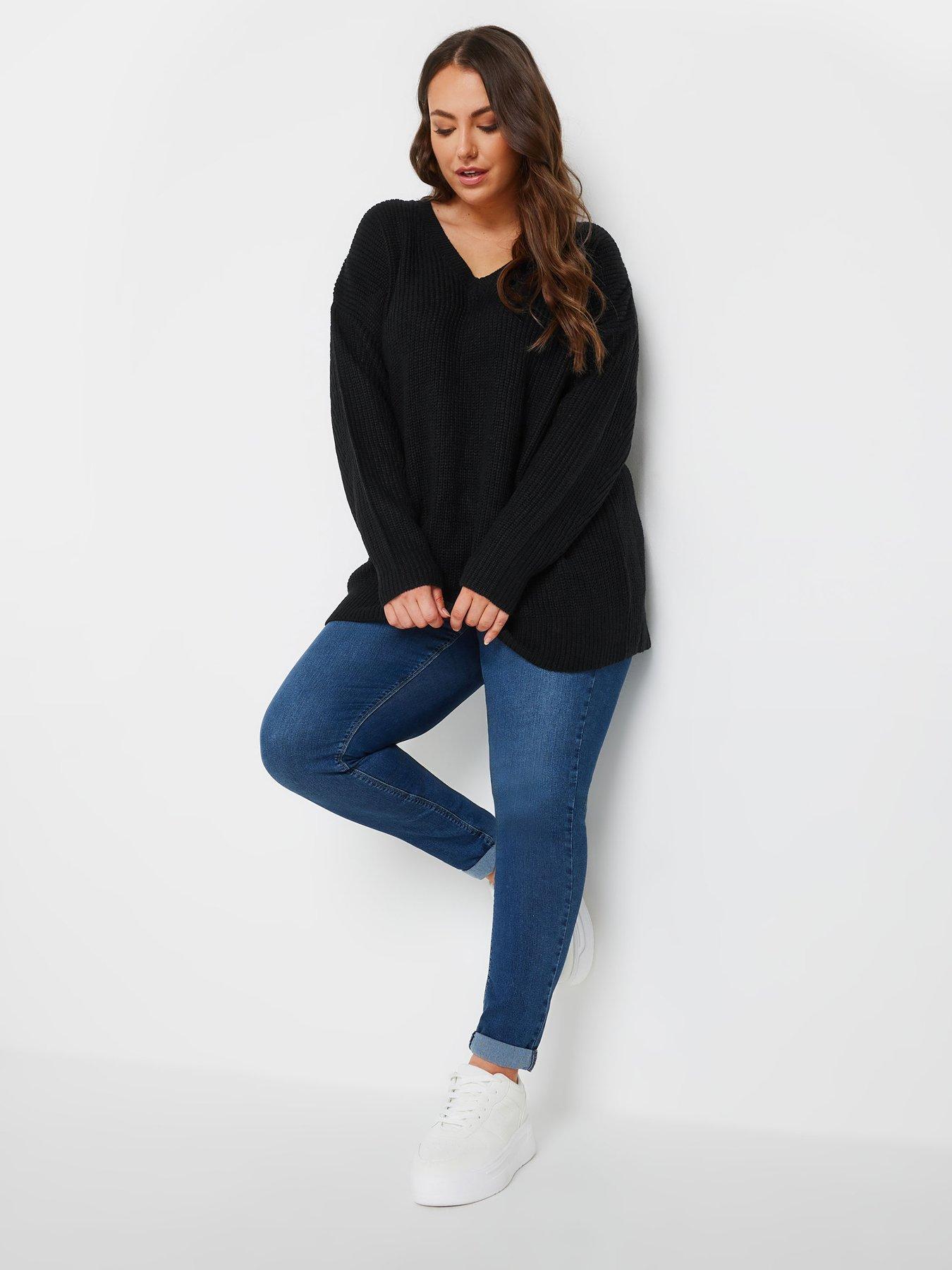 yours-curve-drop-shoulder-v-neck-jumper-blackback