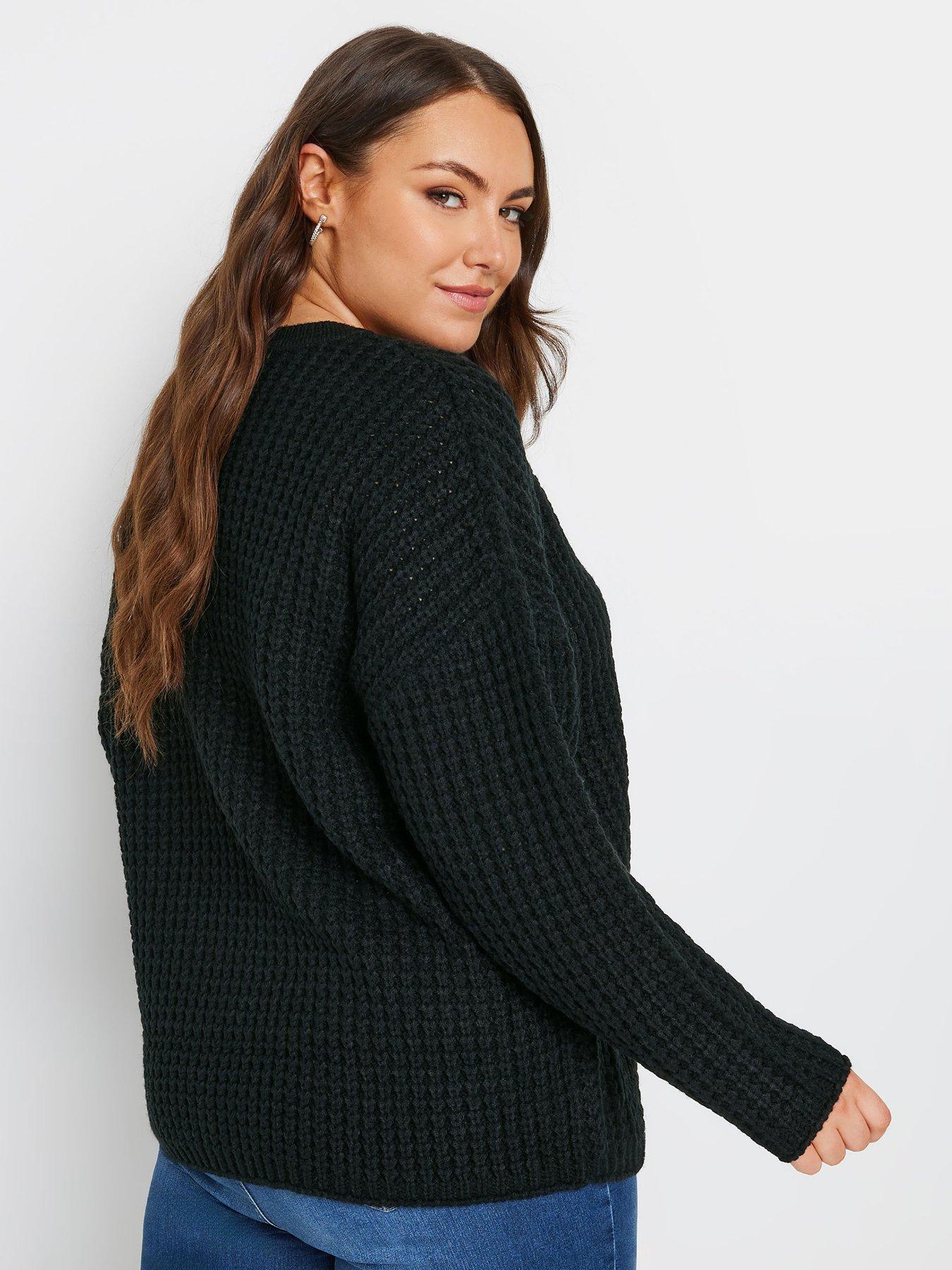 yours-curve-waffle-knit-jumper-blackstillFront