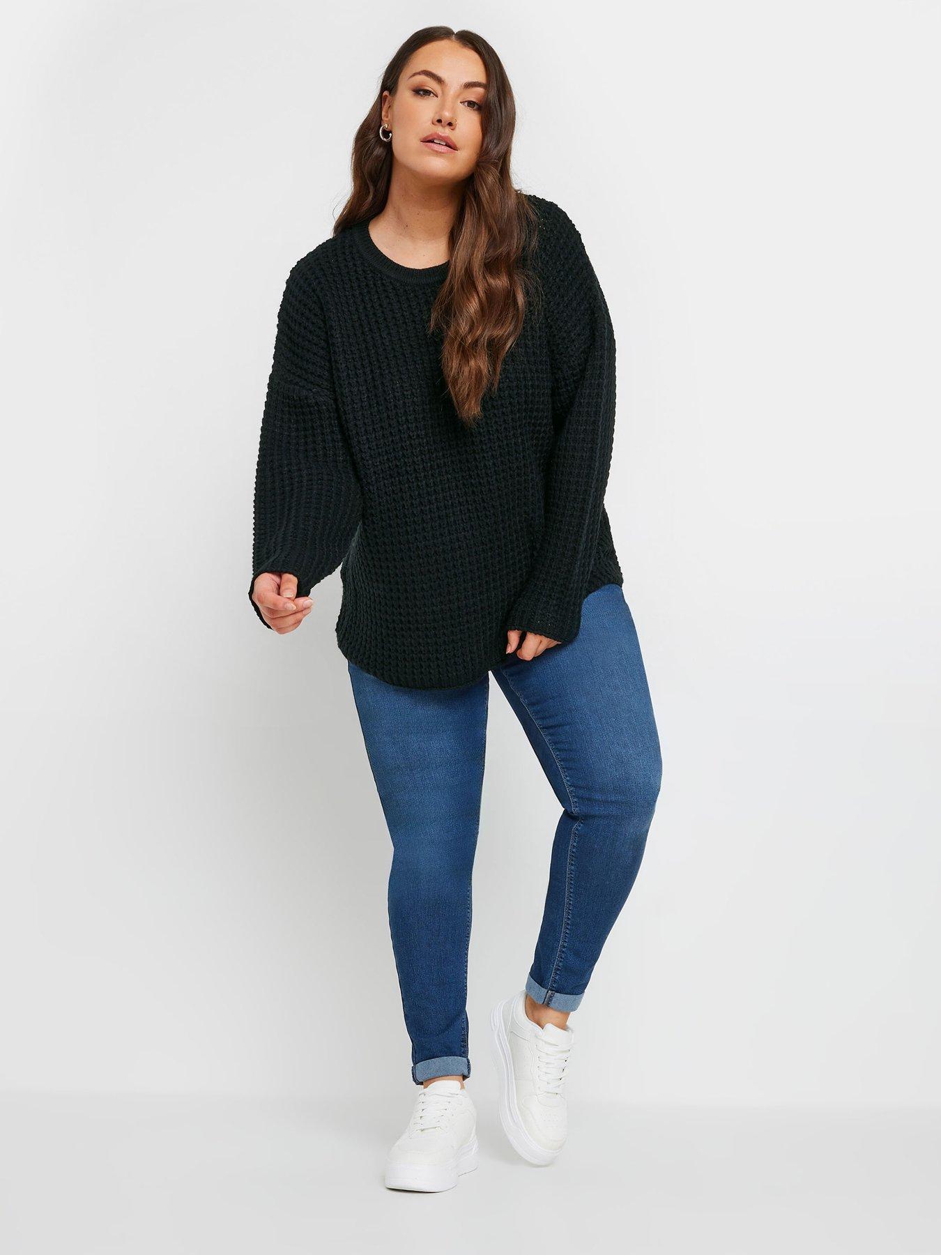 Image 3 of 4 of Yours Curve Waffle Knit Jumper - Black
