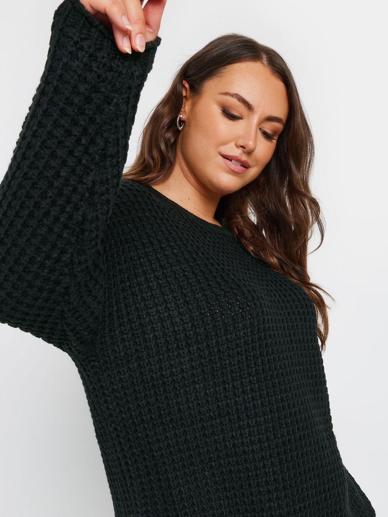 Image 4 of 4 of Yours Curve Waffle Knit Jumper - Black