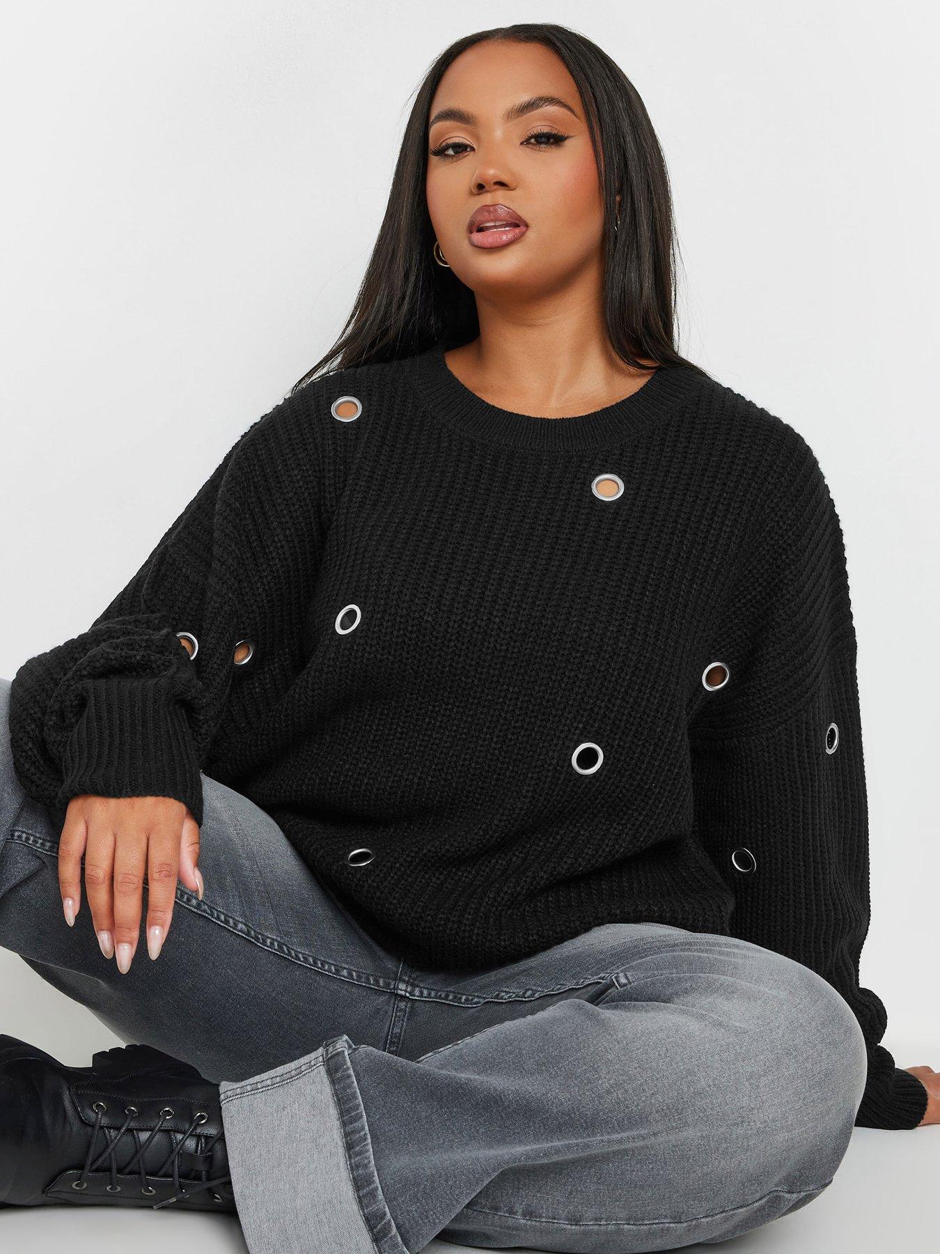 Image 1 of 5 of Yours Curve Eyelet Jumper - Black
