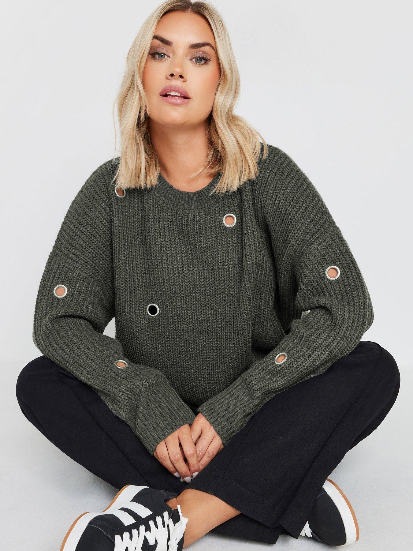 Yours Curve Eyelet Jumper - Grey