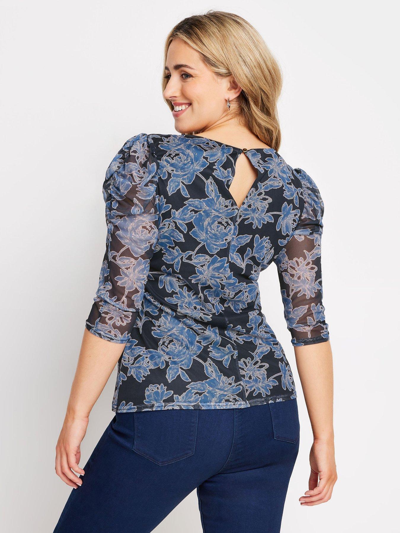 mco-flower-mesh-ruched-sleeve-top-multistillFront