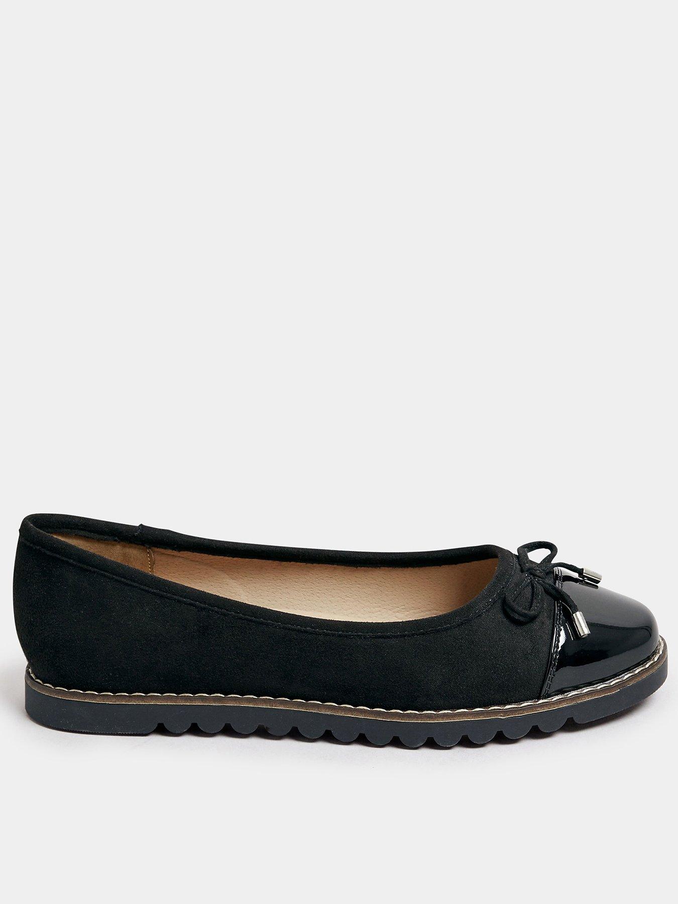 Image 1 of 4 of Yours Extra Wide Fit Toe Cap Ballet Pumps - Black