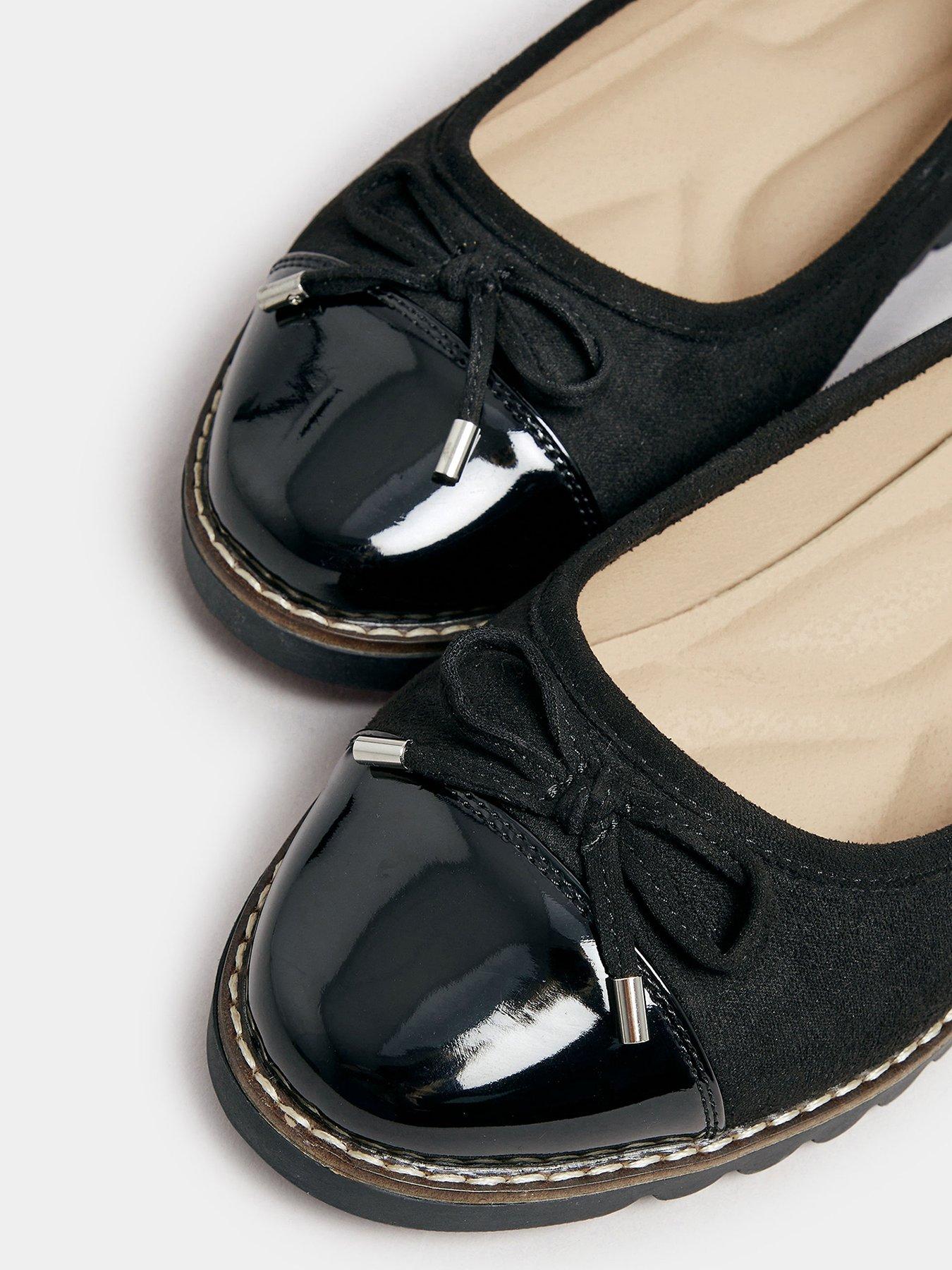 Image 4 of 4 of Yours Extra Wide Fit Toe Cap Ballet Pumps - Black