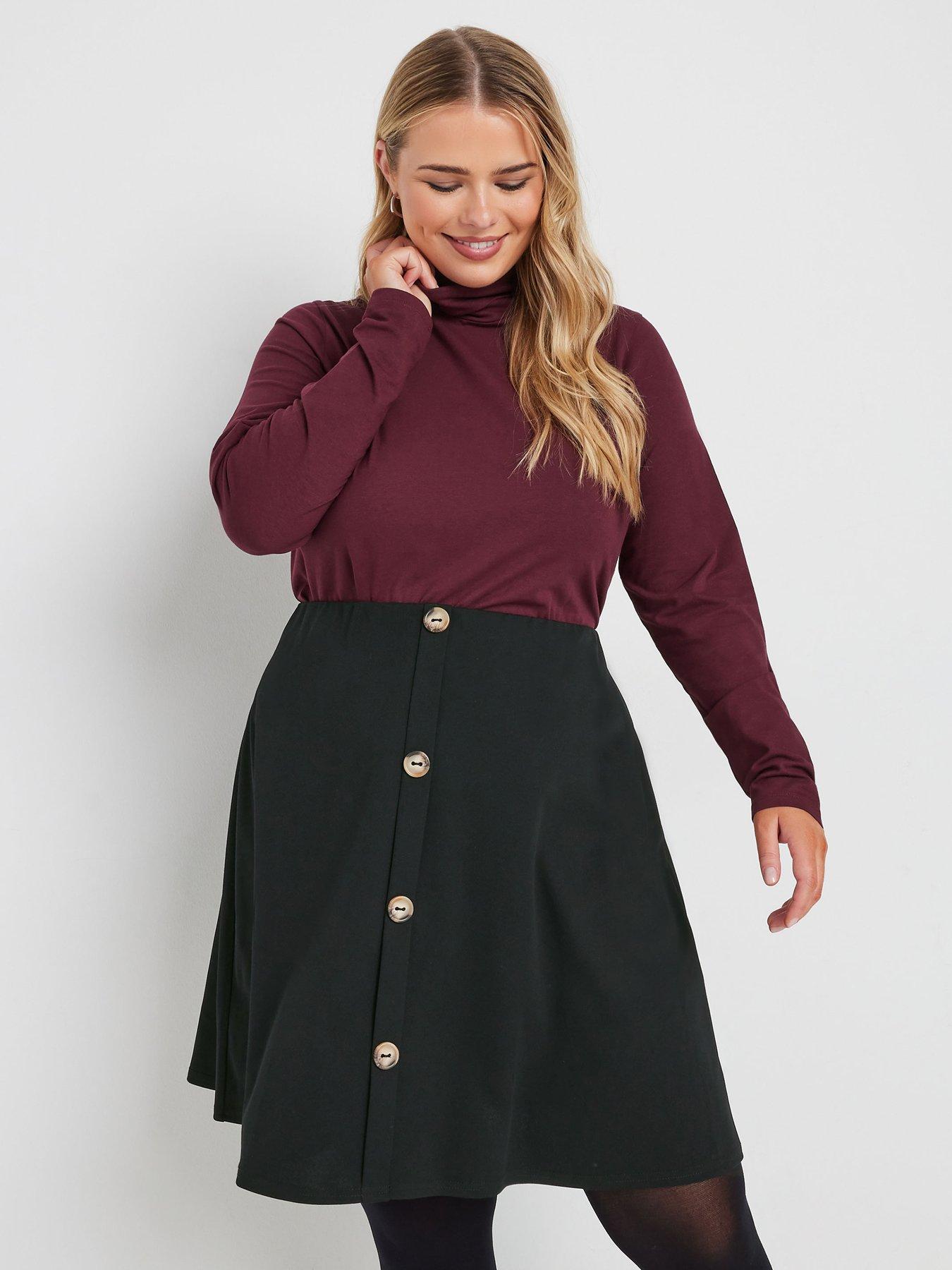 yours-curve-button-front-a-line-skirt-black