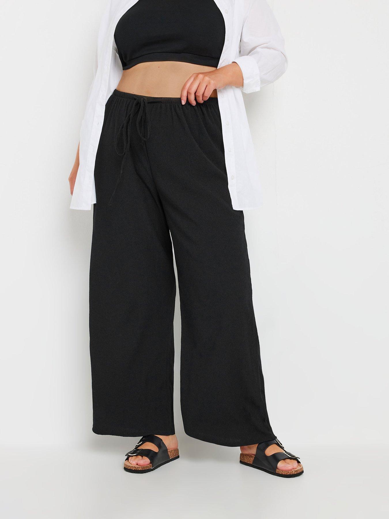 yours-curve-textured-tie-waist-wide-leg-trouser-black