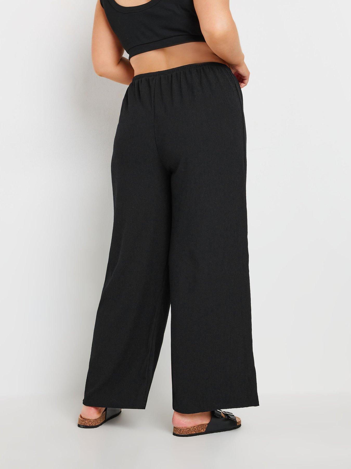 yours-curve-textured-tie-waist-wide-leg-trouser-blackstillFront