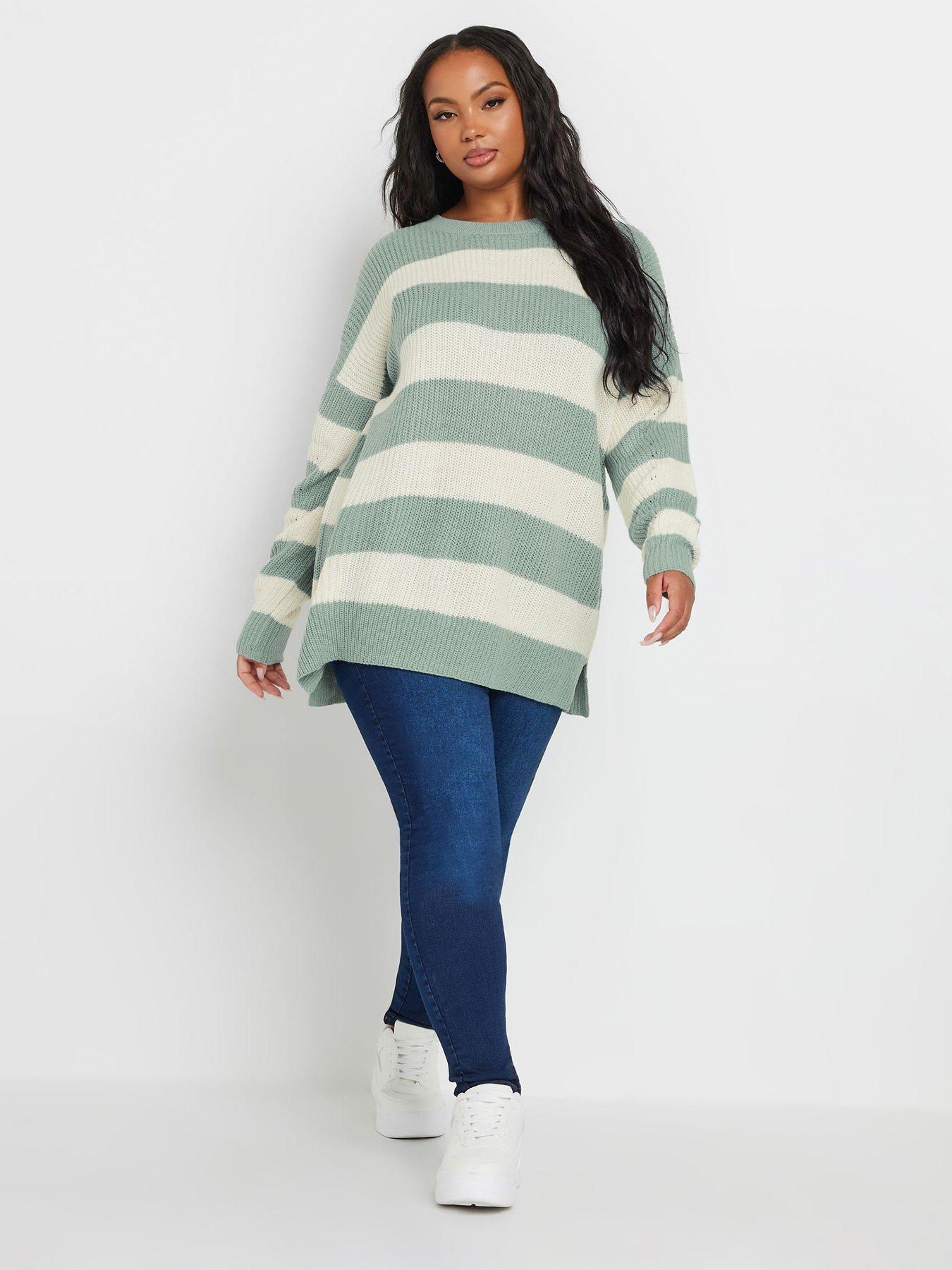 yours-curve-striped-drop-shoulder-jumper-blueback