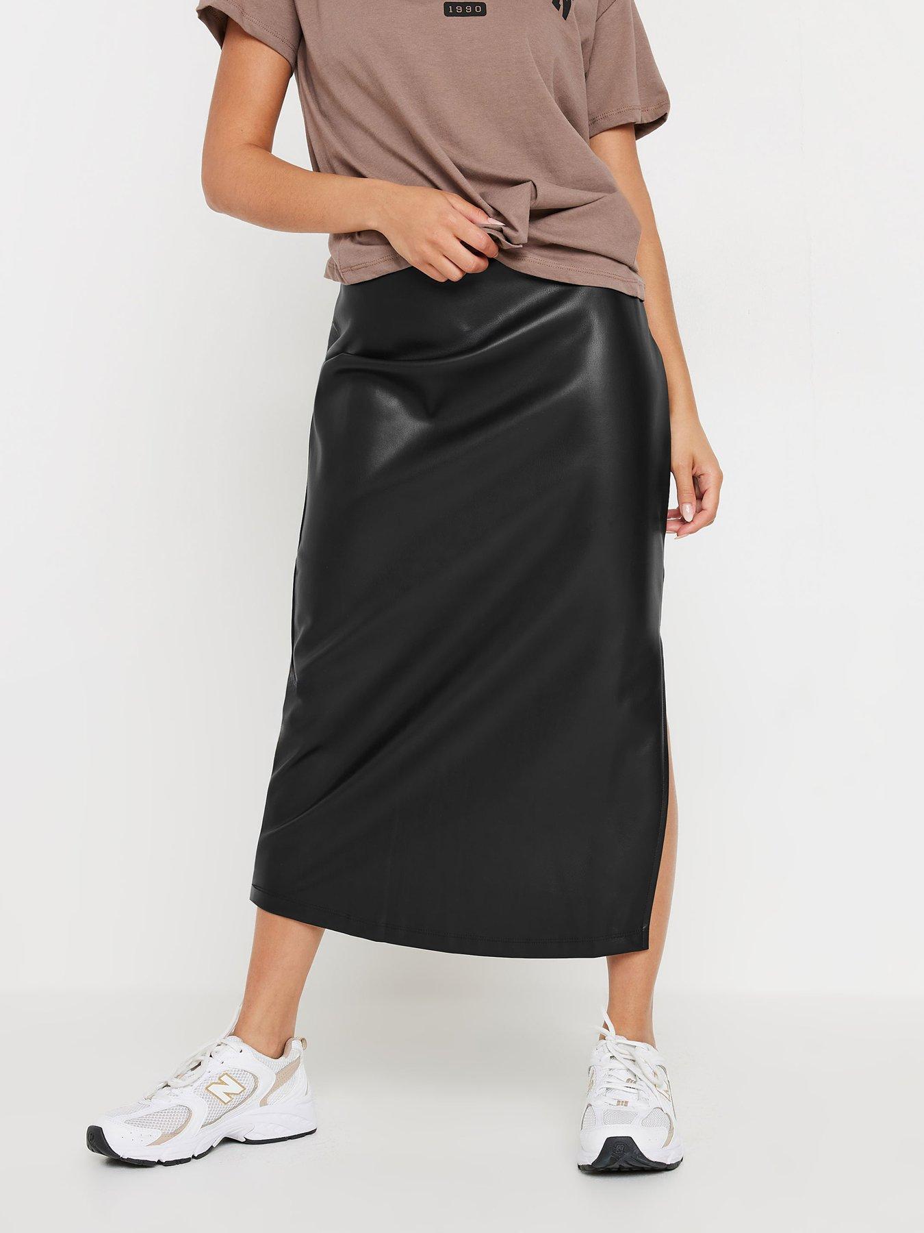 pixiegirl-petite-pu-maxi-side-split-skirt-black