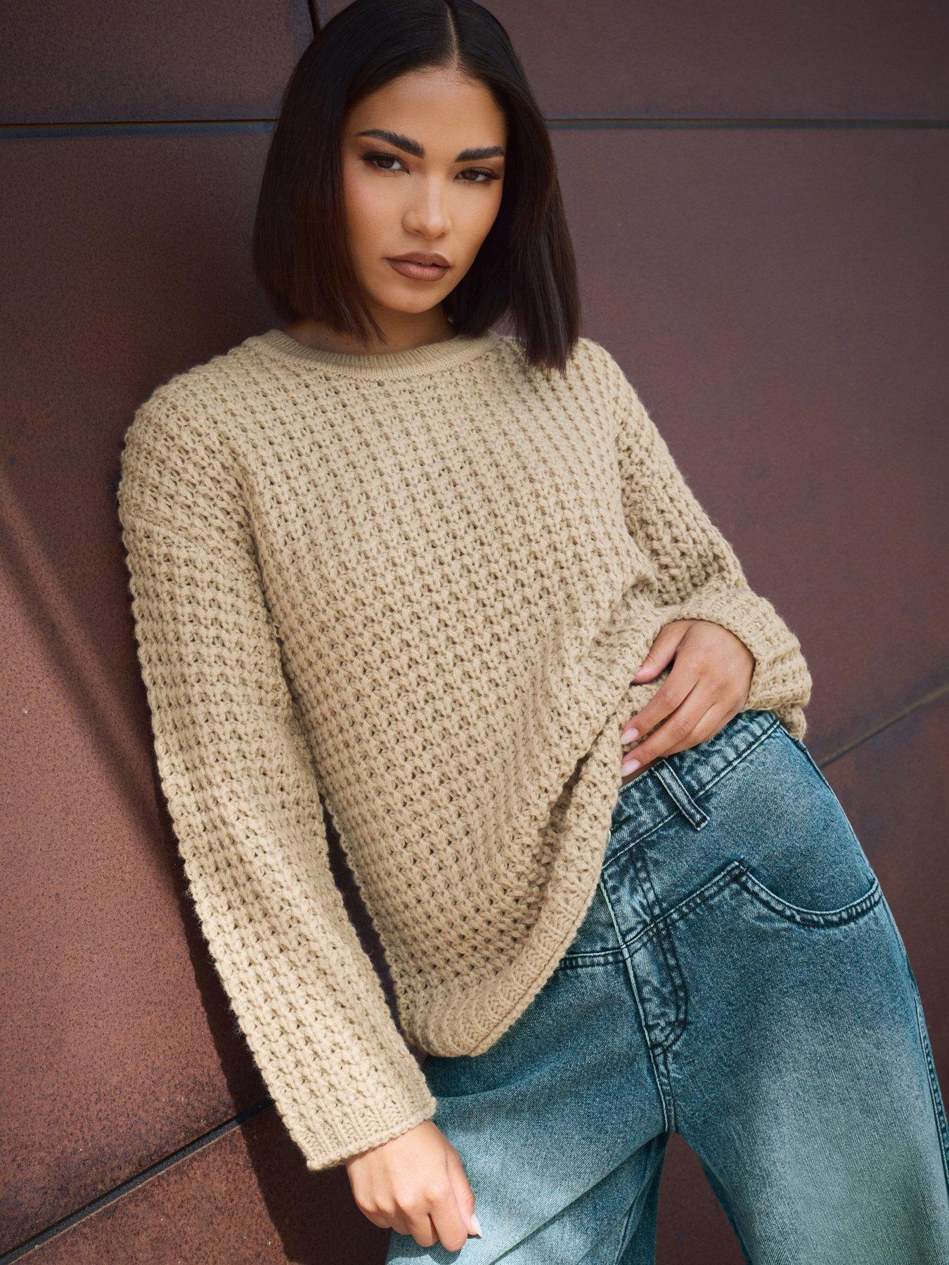 pixiegirl-petite-waffle-knit-jumper-beige