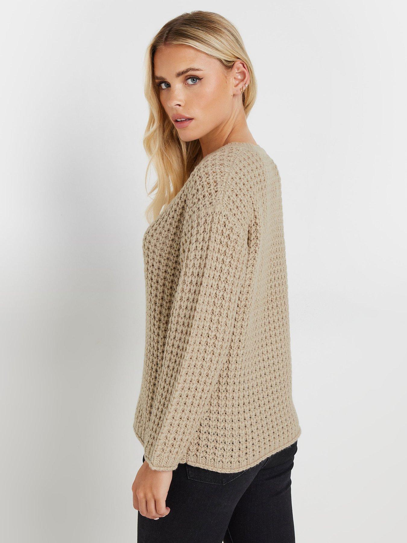 pixiegirl-petite-waffle-knit-jumper-beigestillFront