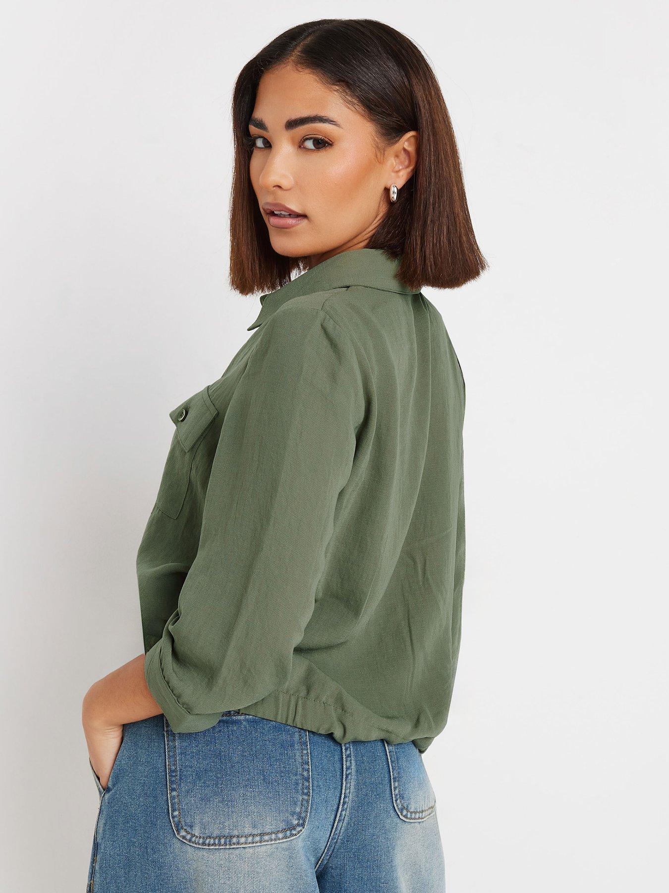 pixiegirl-petite-drawcord-long-sleeve-shirt-greenstillFront