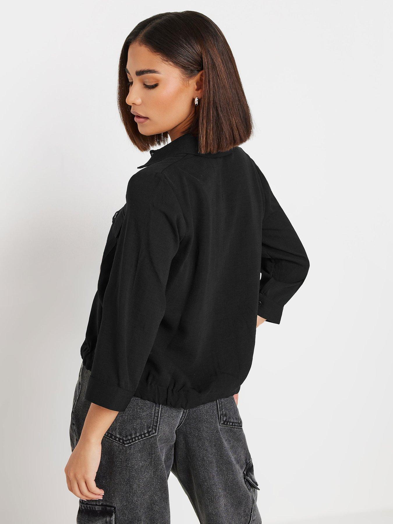 pixiegirl-petite-drawcord-long-sleeve-shirt-blackstillFront