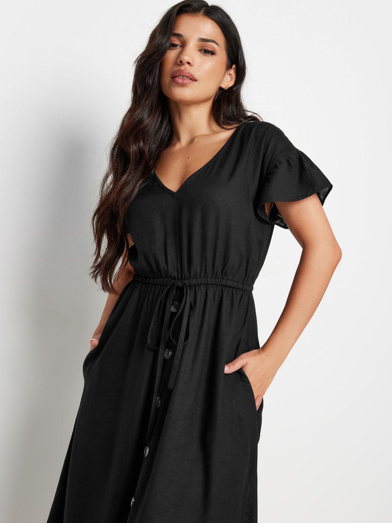 pixiegirl-petite-frill-sleeve-tie-maxi-dress-black