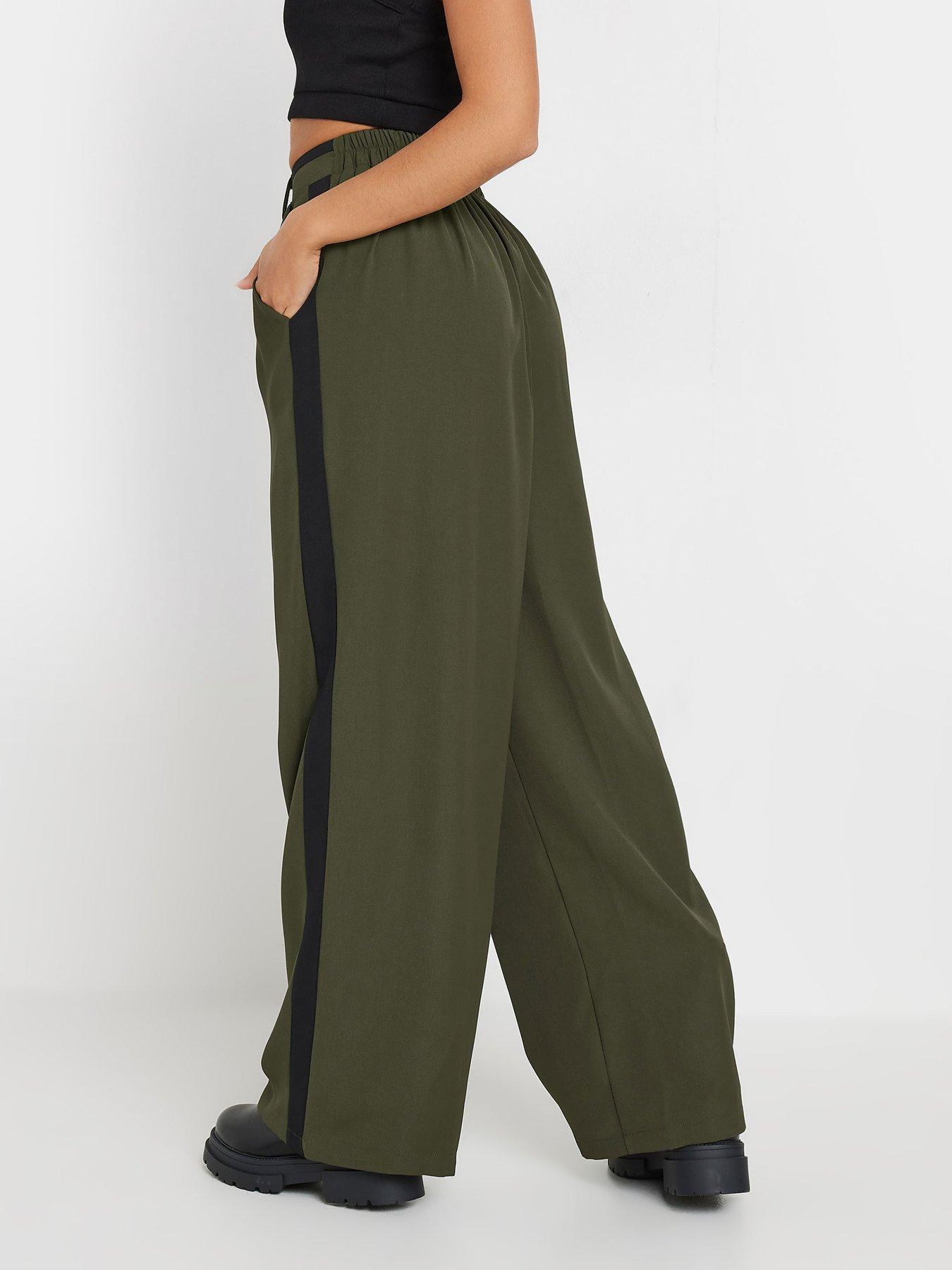 pixiegirl-petite-side-stripe-contrast-wide-leg-trousers-greenstillFront