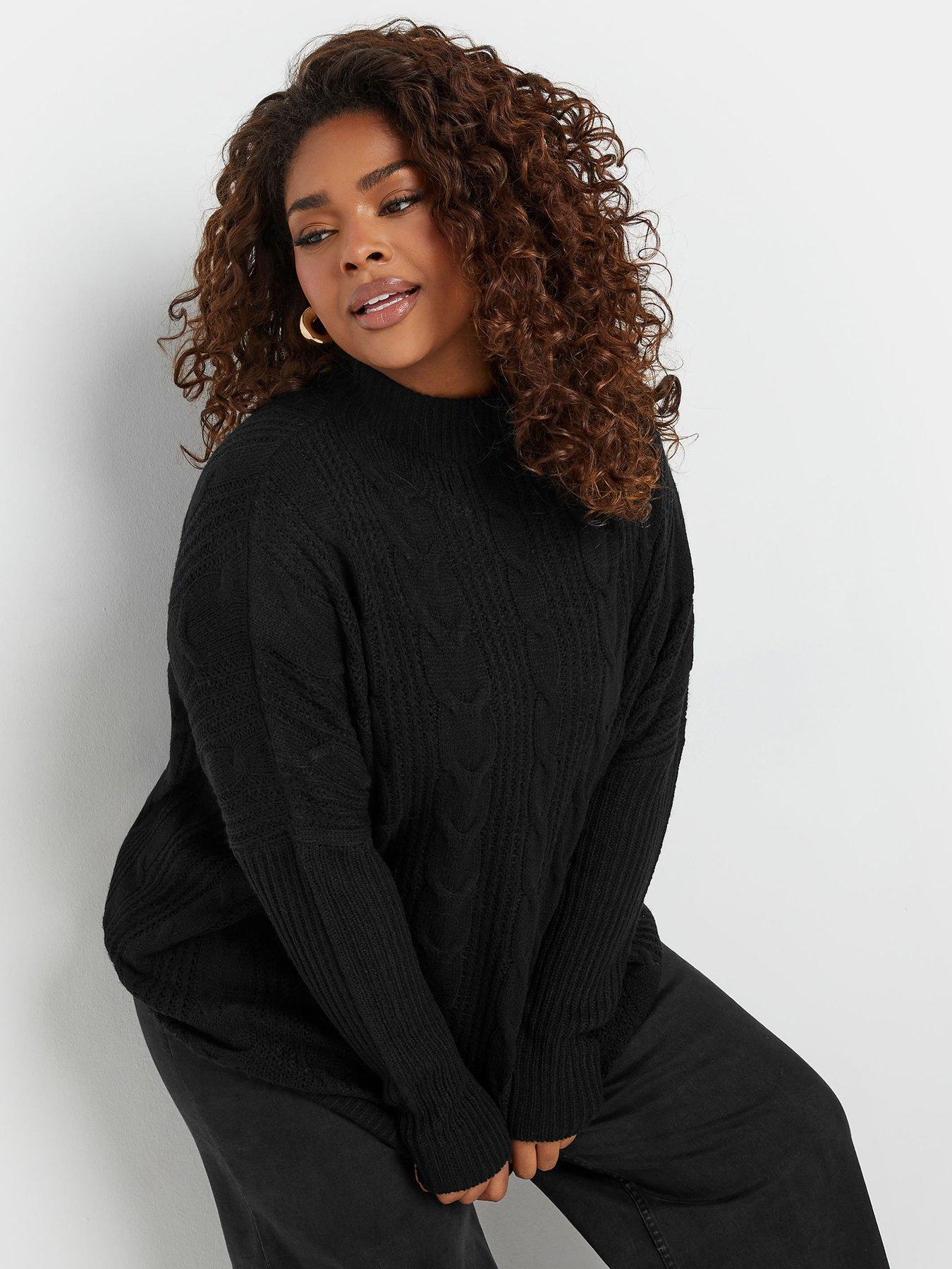 yours-curve-oversized-cable-knit-jumper-blackfront
