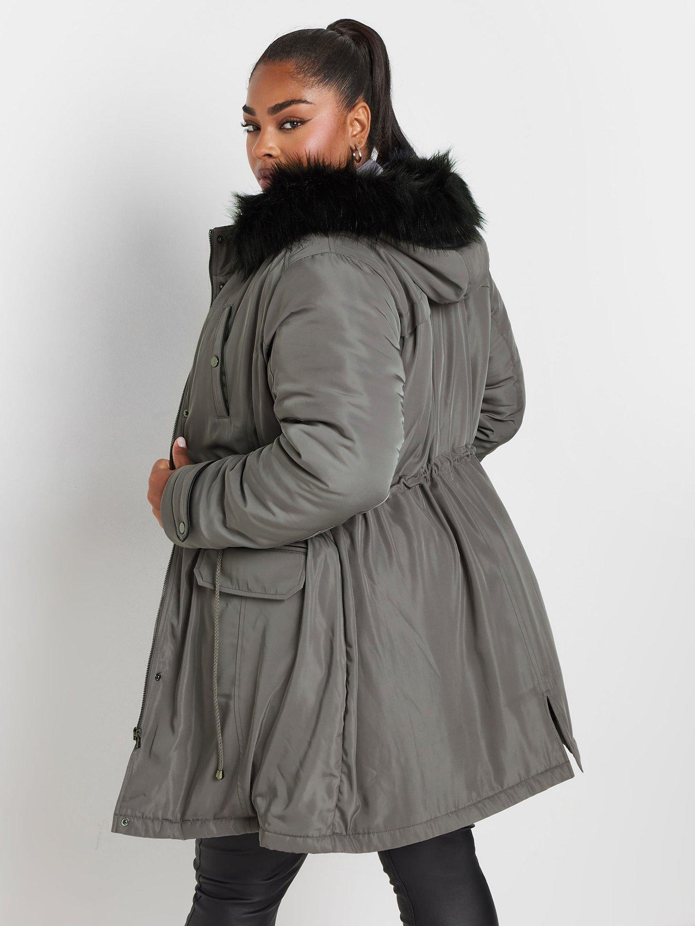yours-curve-plush-fur-trim-parka-greystillFront