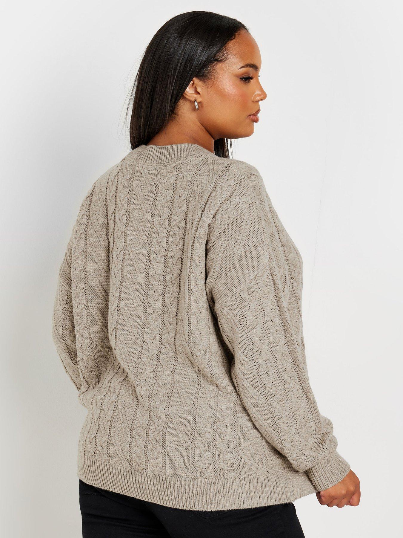 yours-curve-cable-knit-jumper-greenstillFront