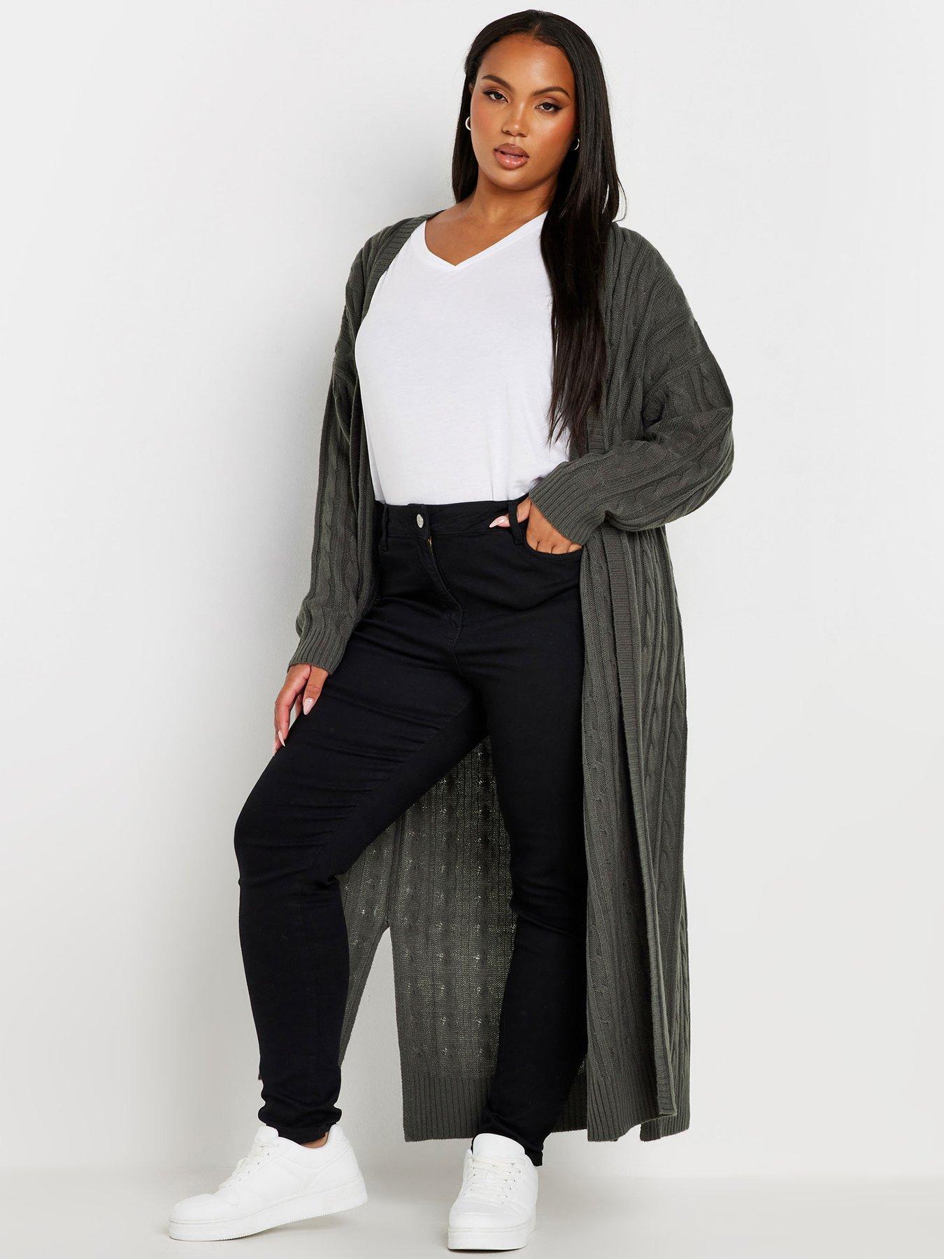 yours-curve-maxi-cable-knit-cardigan-grey