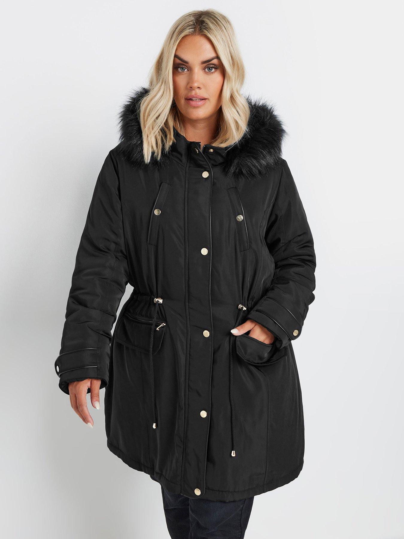 yours-curve-plush-fur-trim-parka-black