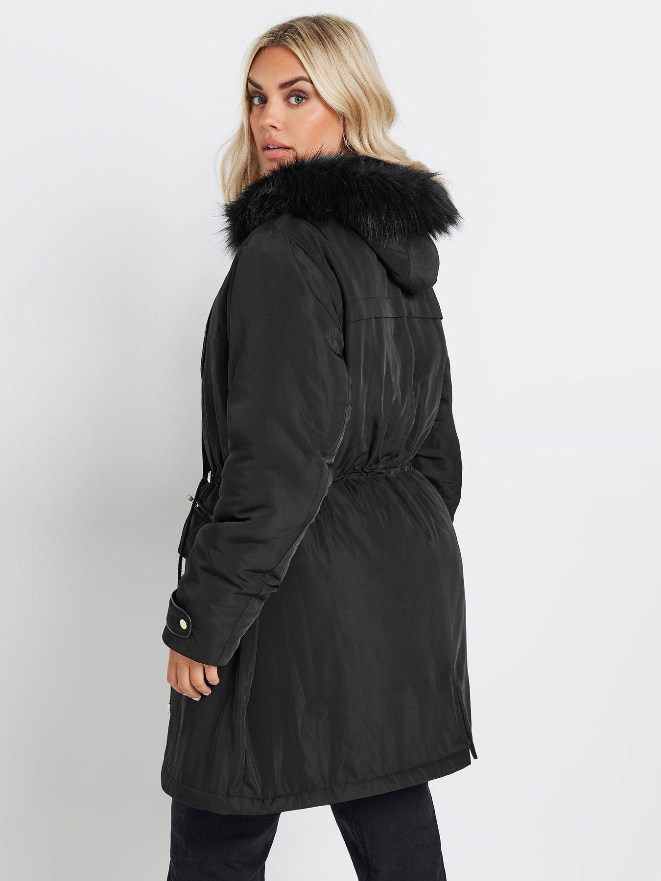 yours-curve-plush-fur-trim-parka-blackstillFront