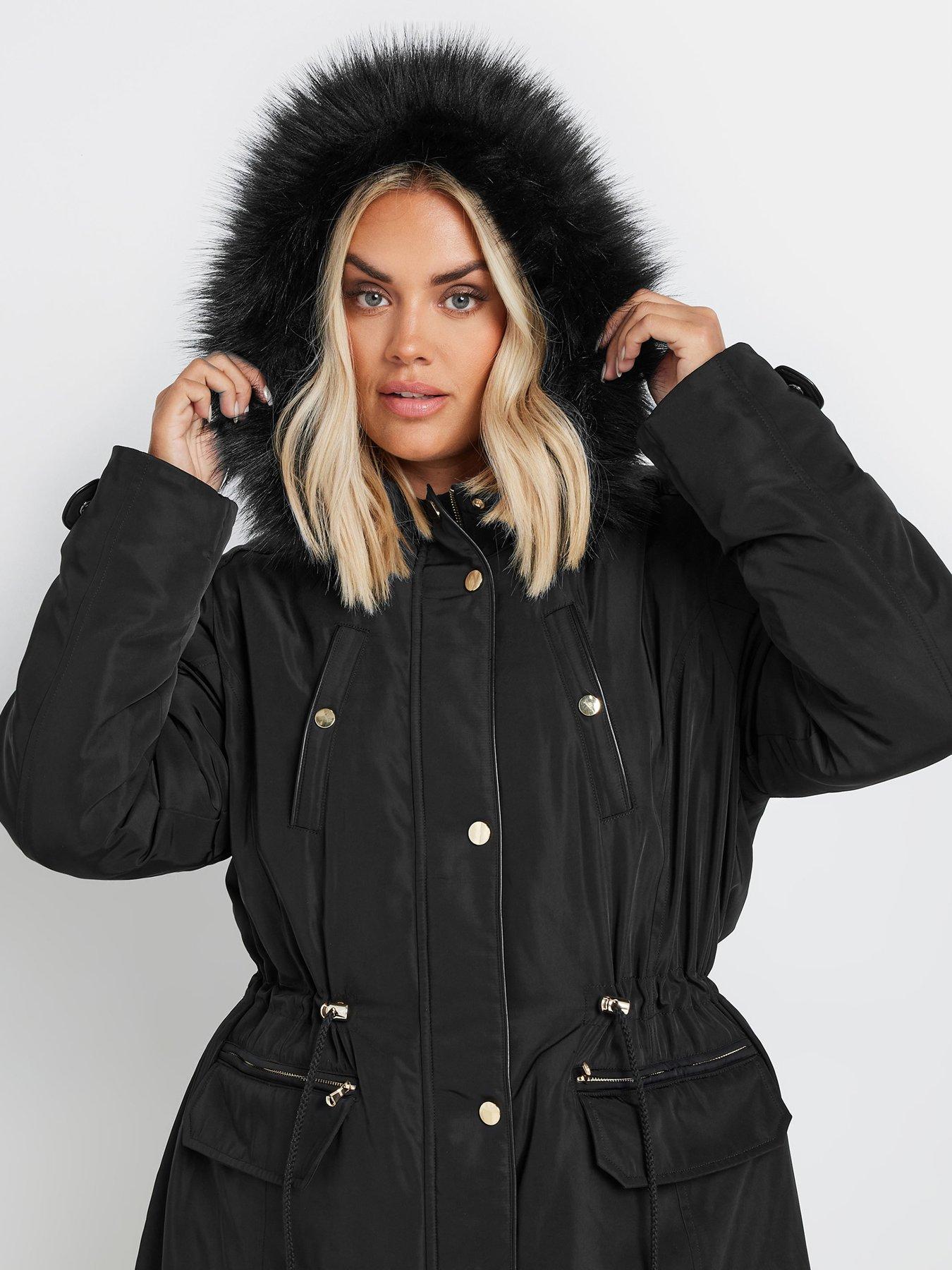 yours-curve-plush-fur-trim-parka-blackoutfit