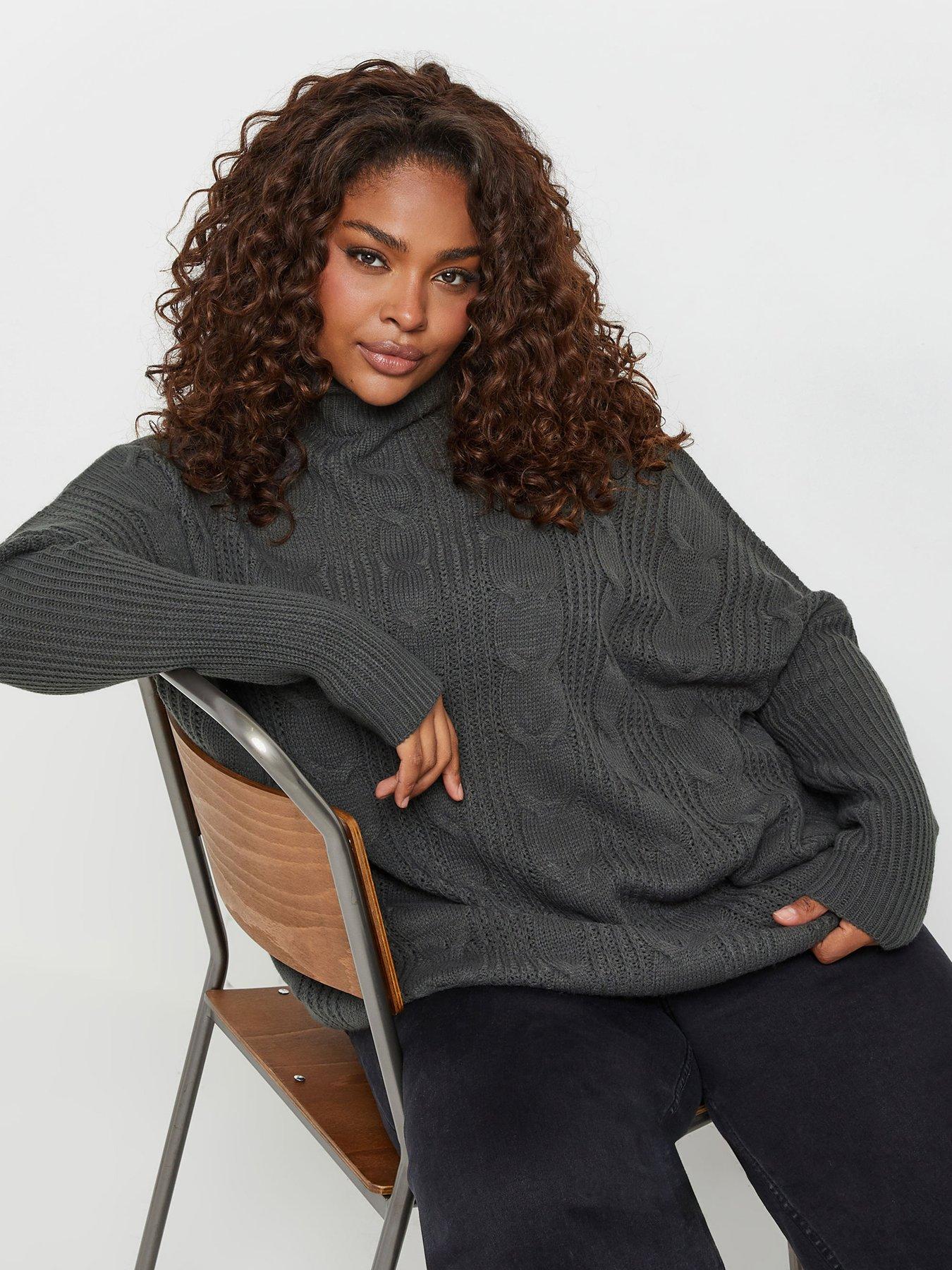 yours-curve-oversized-cable-knit-jumper-greyfront