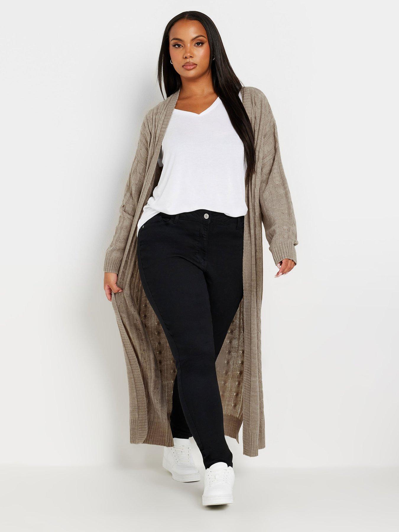 yours-curve-maxi-cable-knit-cardigan-grey