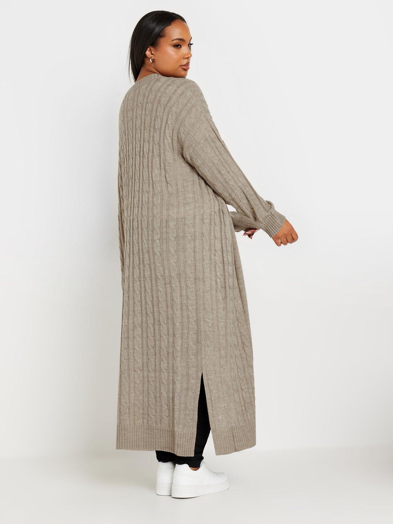 yours-curve-maxi-cable-knit-cardigan-greystillFront