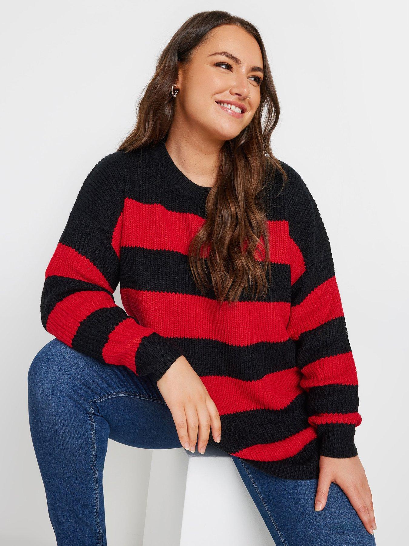 yours-curve-striped-drop-shoulder-jumper-red