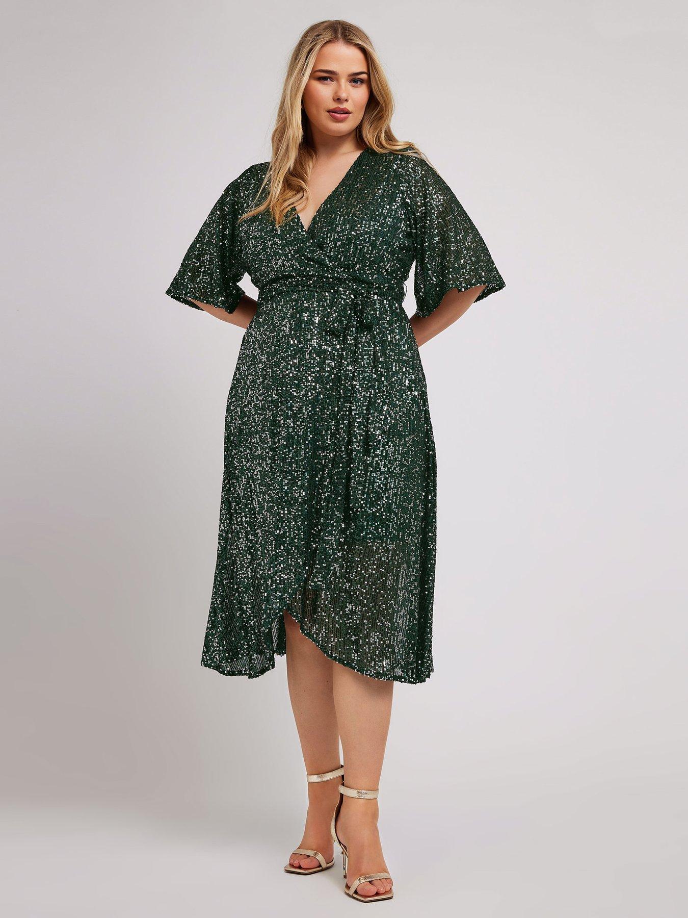yours-curve-sequin-wrap-tulip-dress-greenfront