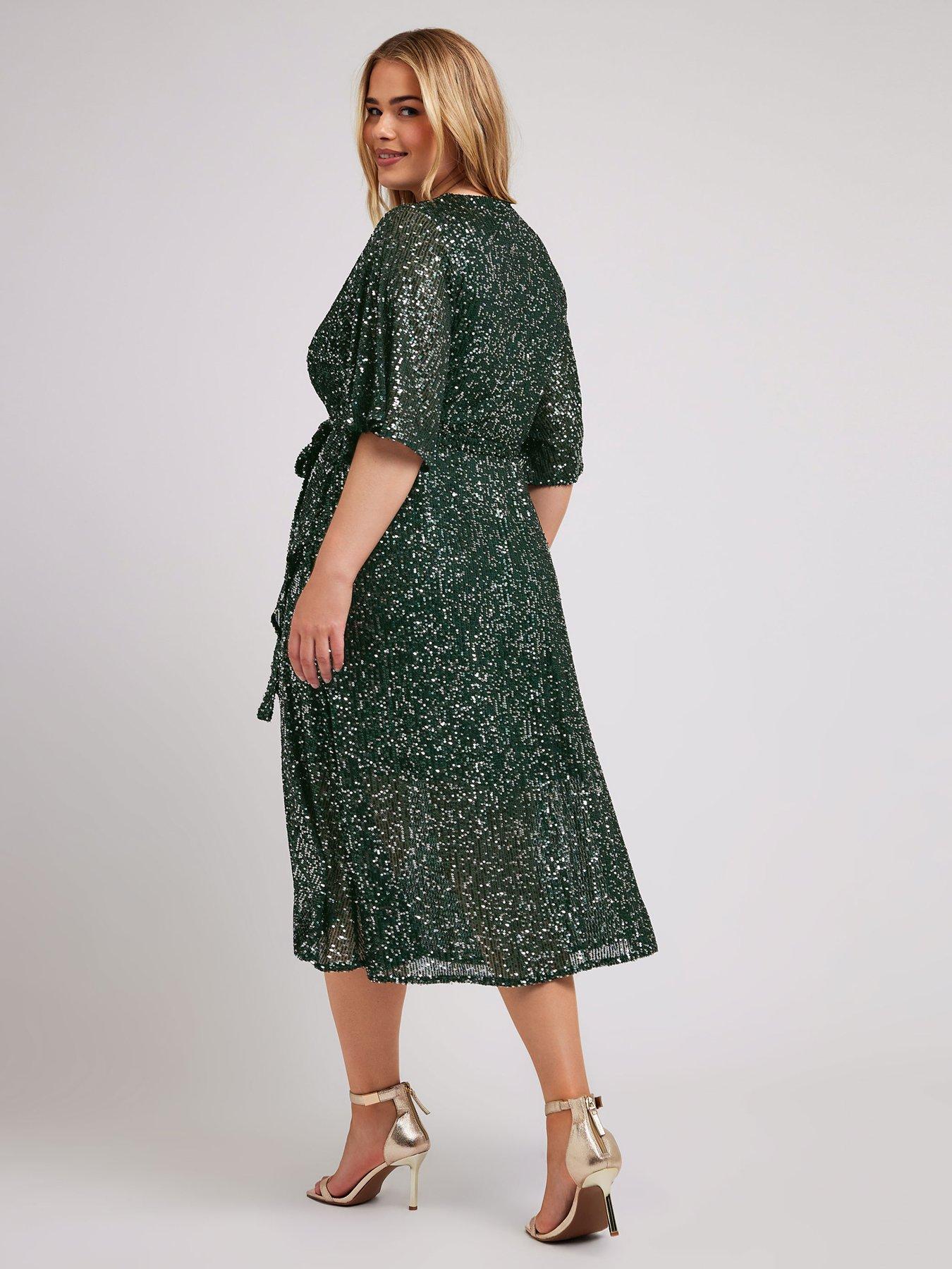yours-curve-sequin-wrap-tulip-dress-greenstillFront