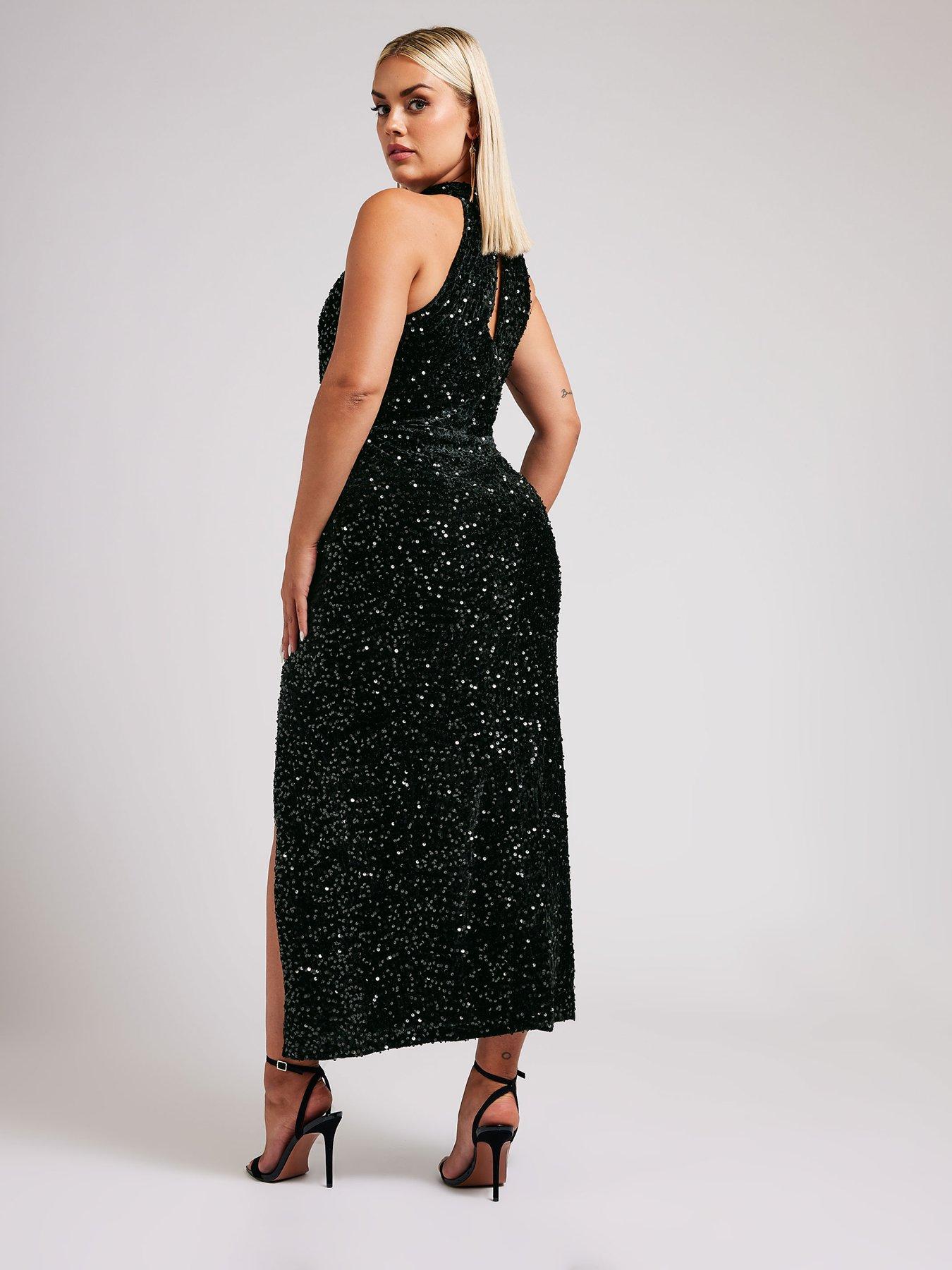 yours-curve-sequin-velvet-choker-dress-blackstillFront