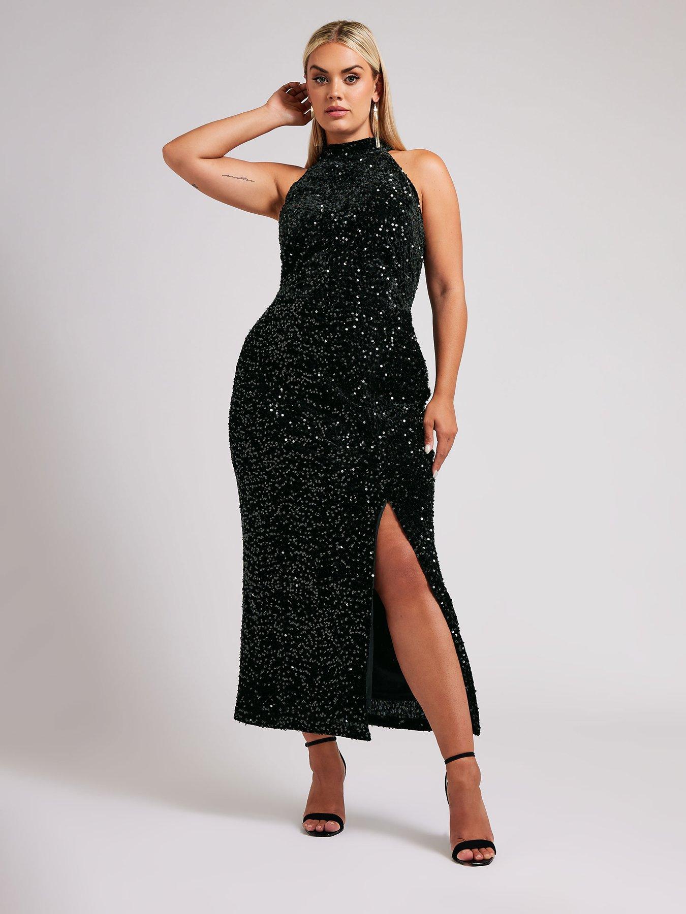 yours-curve-sequin-velvet-choker-dress-blackback